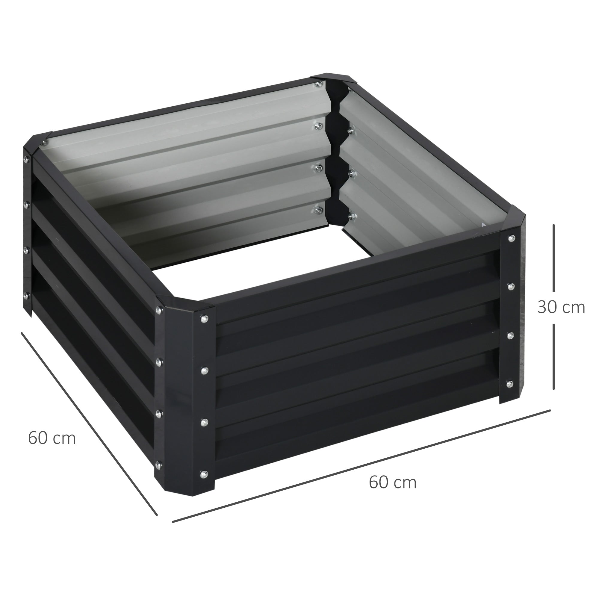 Outsunny Set of 2 Raised Garden Bed, Outdoor Elevated Galvanised Planter Box for Flowers, Herbs, 60x60x30.5cm, Grey - North Peak Garden Furniture