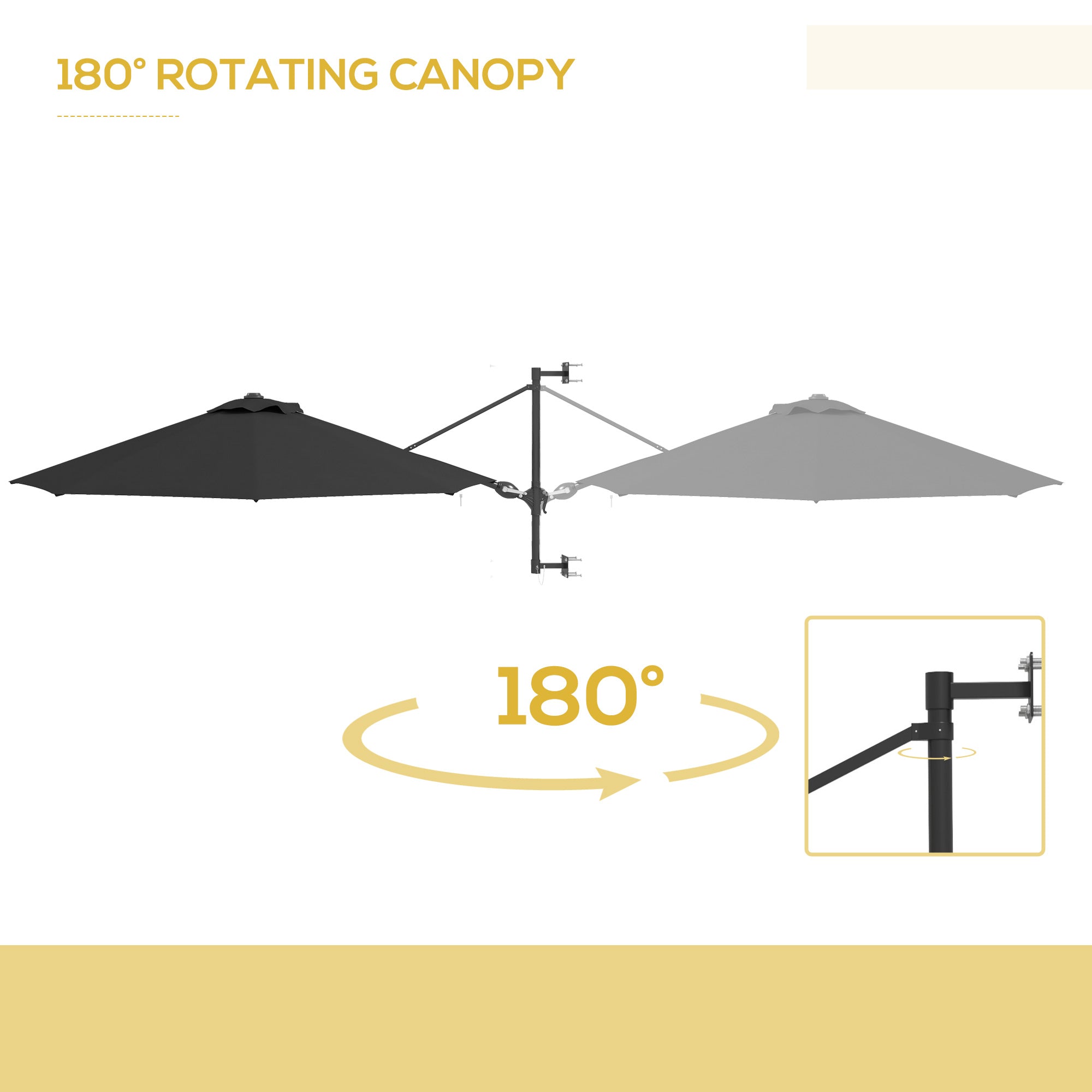 Outsunny 3m Wall-Mounted Parasol Shade, with Handle - Grey - North Peak Garden Furniture