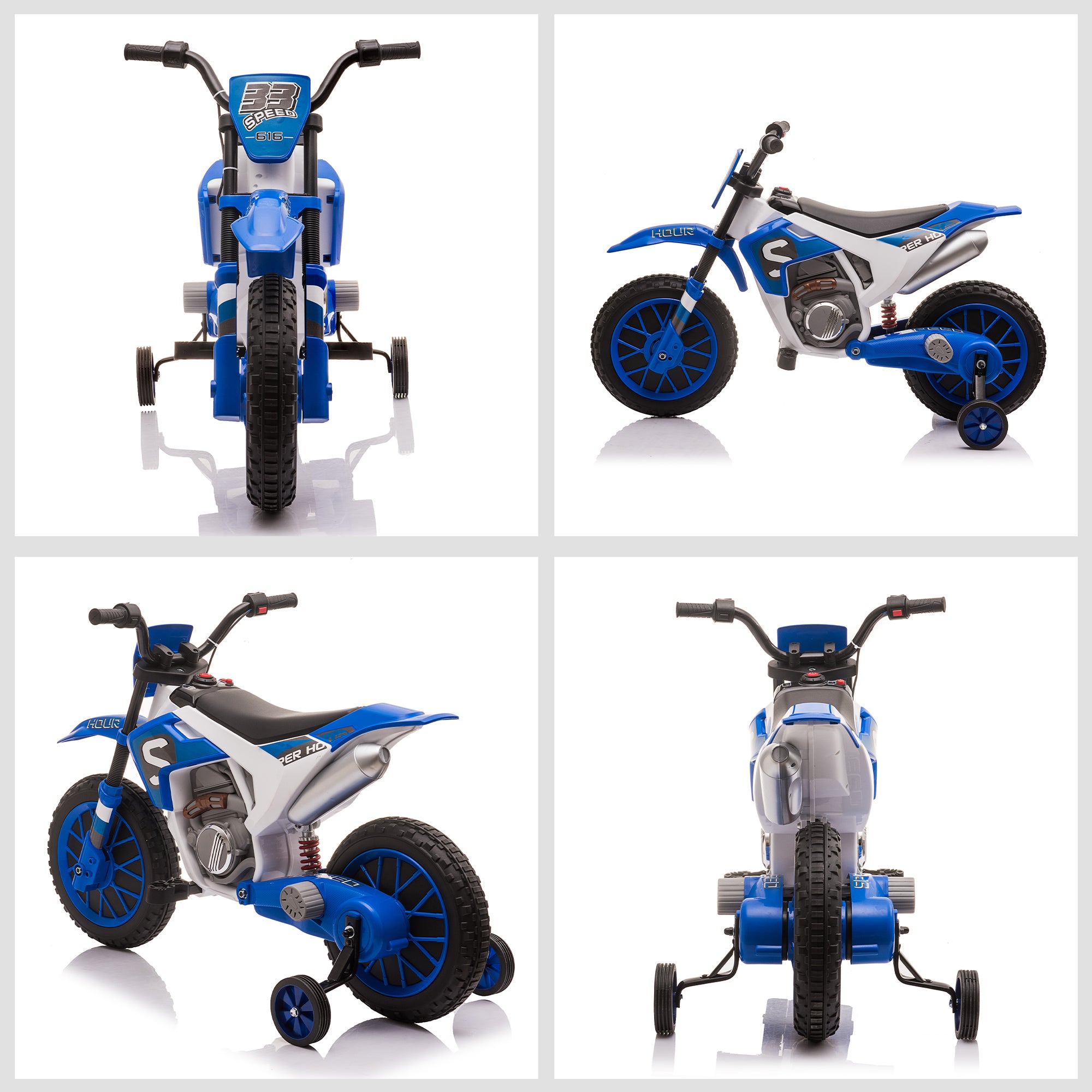HOMCOM 12V Kids Electric Motorcycle Ride-On, with Training Wheels, for Ages 3-6 Years - Blue - North Peak Garden Furniture