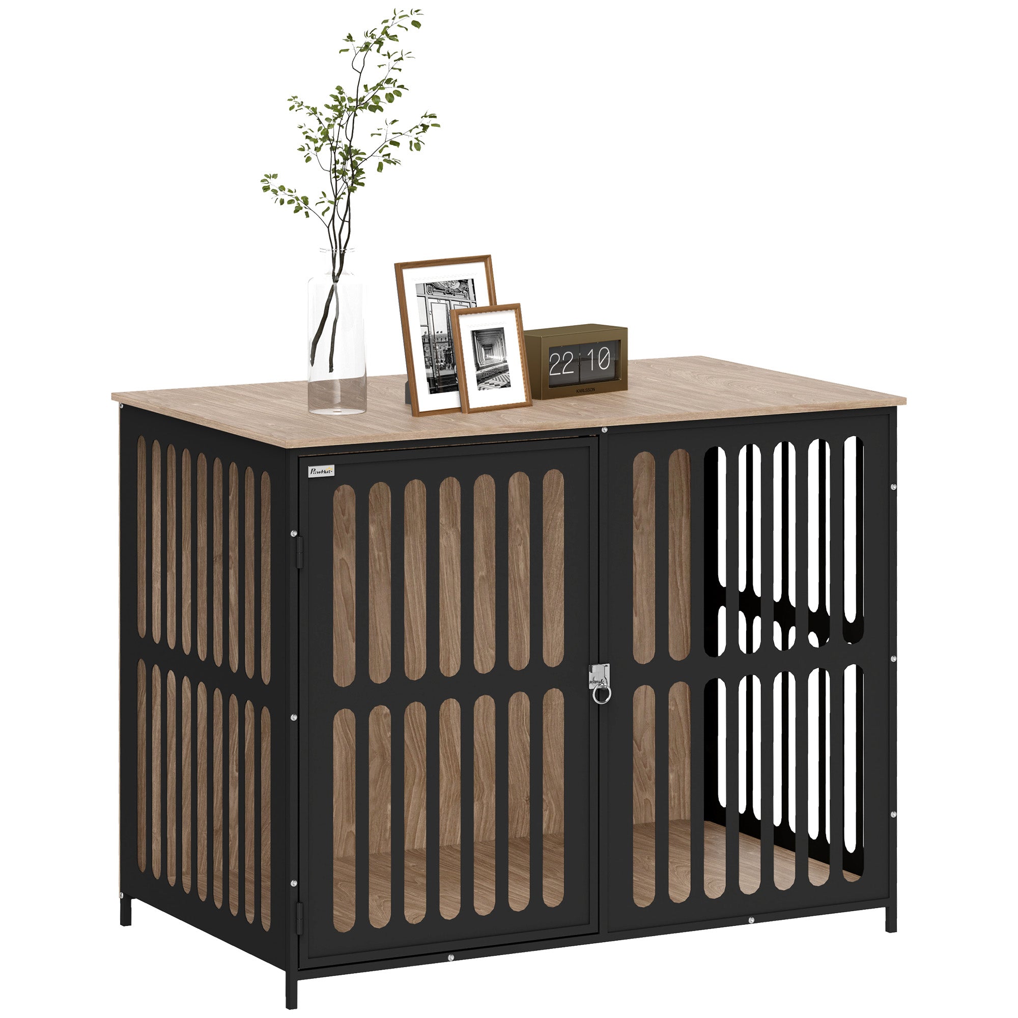 PawHut Dog Crate Furniture with Anti-Chew Resistant Mesh, Anti-Escape Single Door, for Large Dogs, 100 x 60 x 81.5 cm - North Peak Garden Furniture