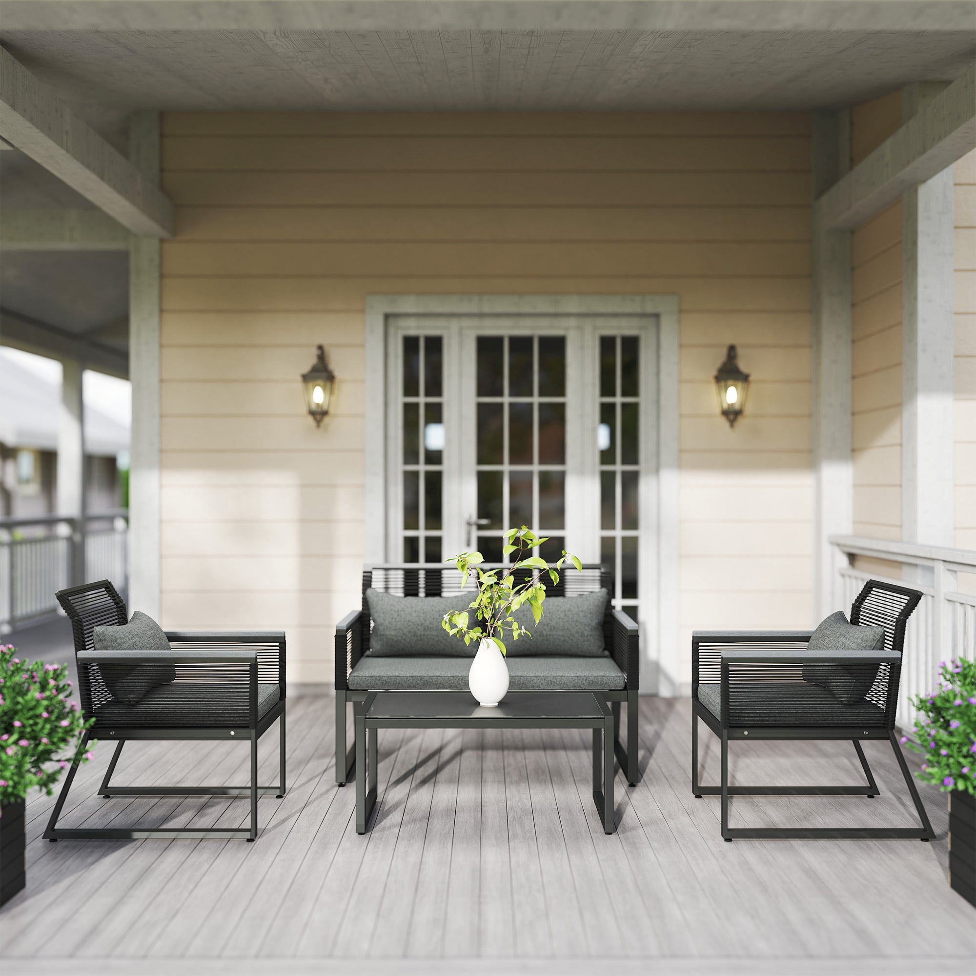 Outsunny 4 Pieces Rattan Garden Furniture Set - Charcoal Grey - North Peak Garden Furniture