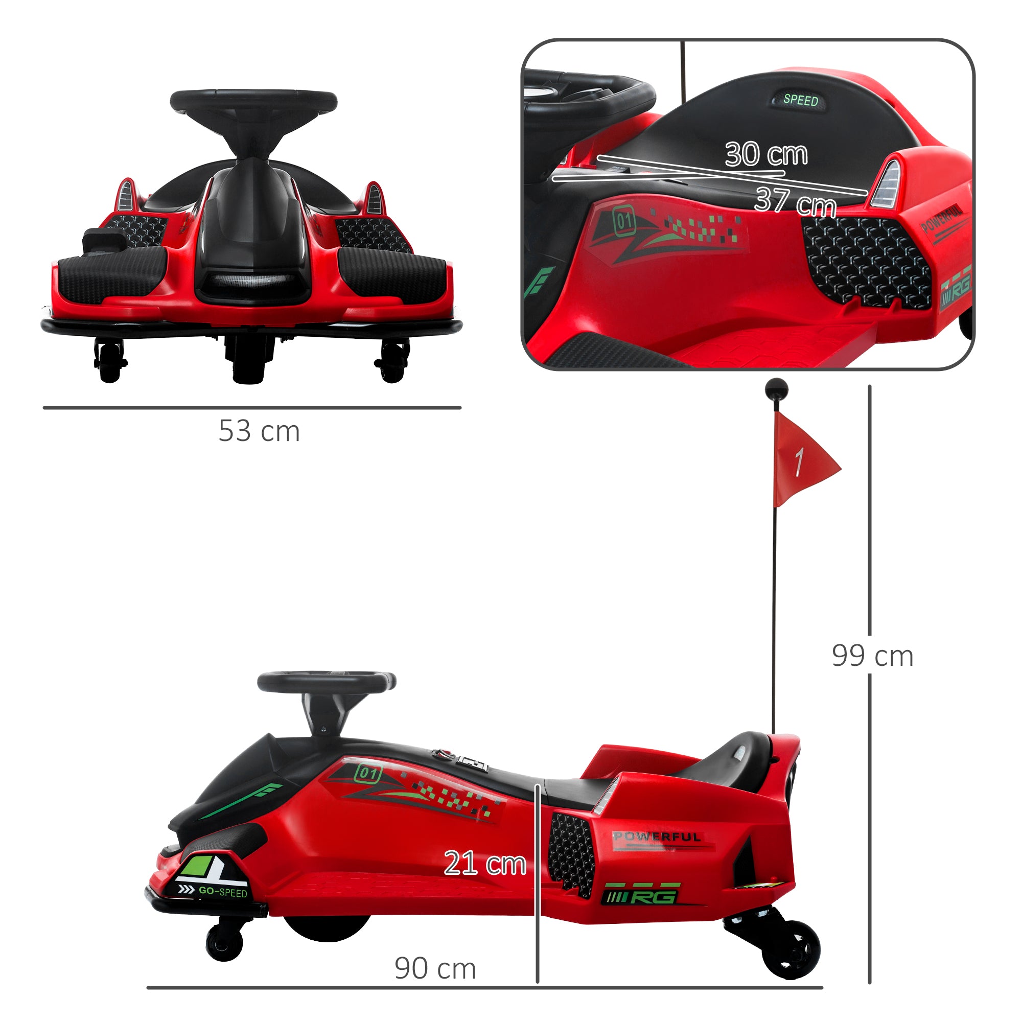 HOMCOM 12V Kids Electric Go Kart with Music, LED Lights, Slow Start, Red - North Peak Garden Furniture