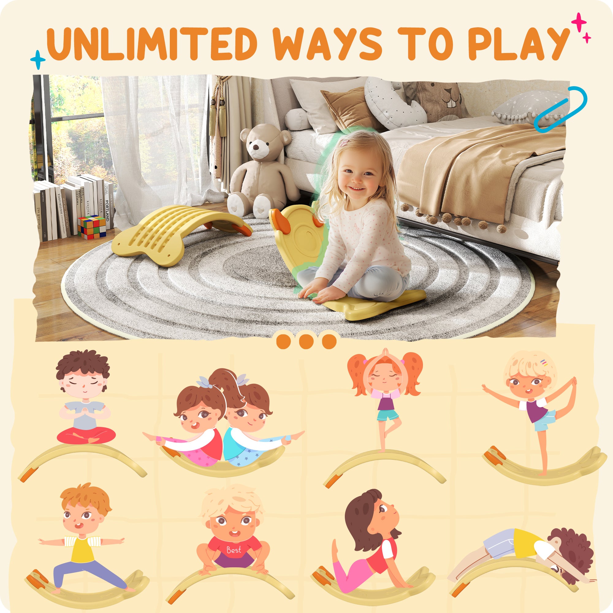 AIYAPLAY Balance Board for Kids Balance Training & Sensory Play, Yellow