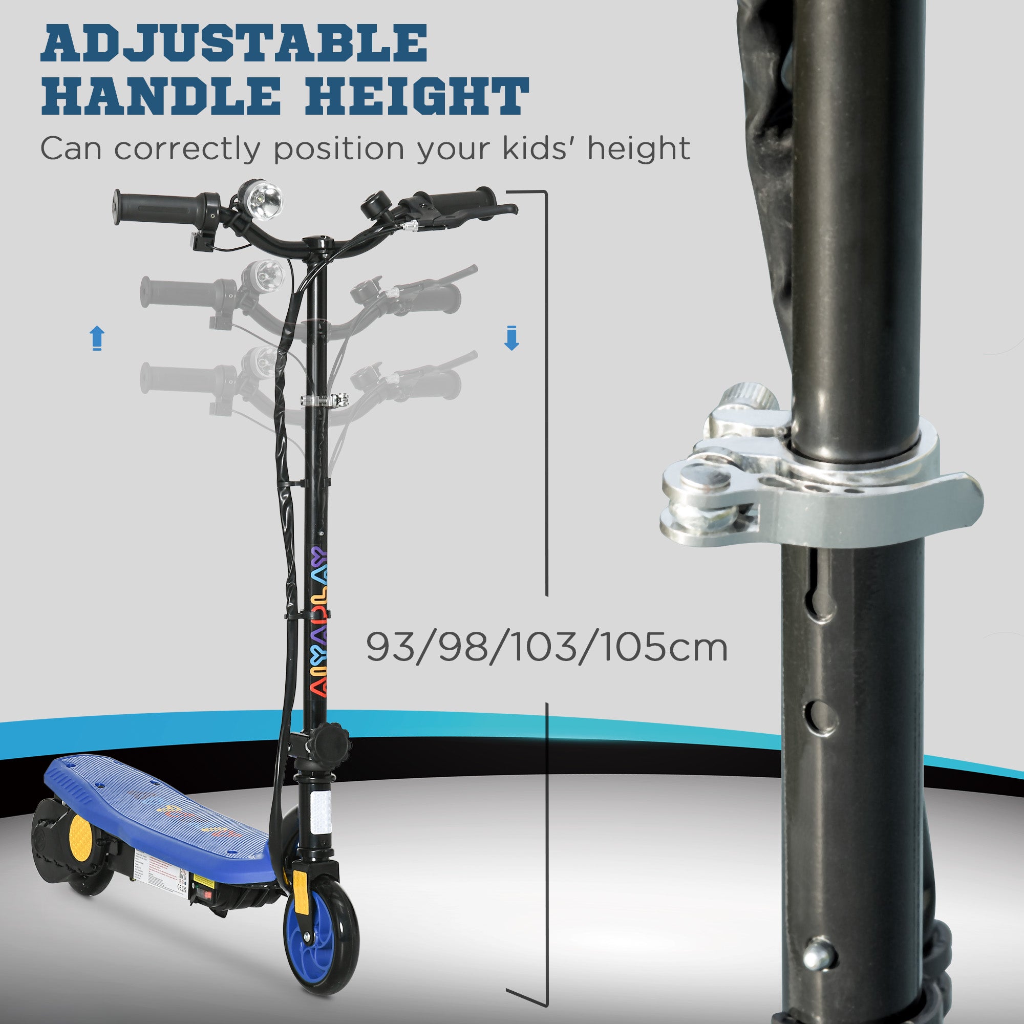 HOMCOM Foldable Electric Scooter, with LED Headlight, for Ages 7-14 Years - Blue - North Peak Garden Furniture