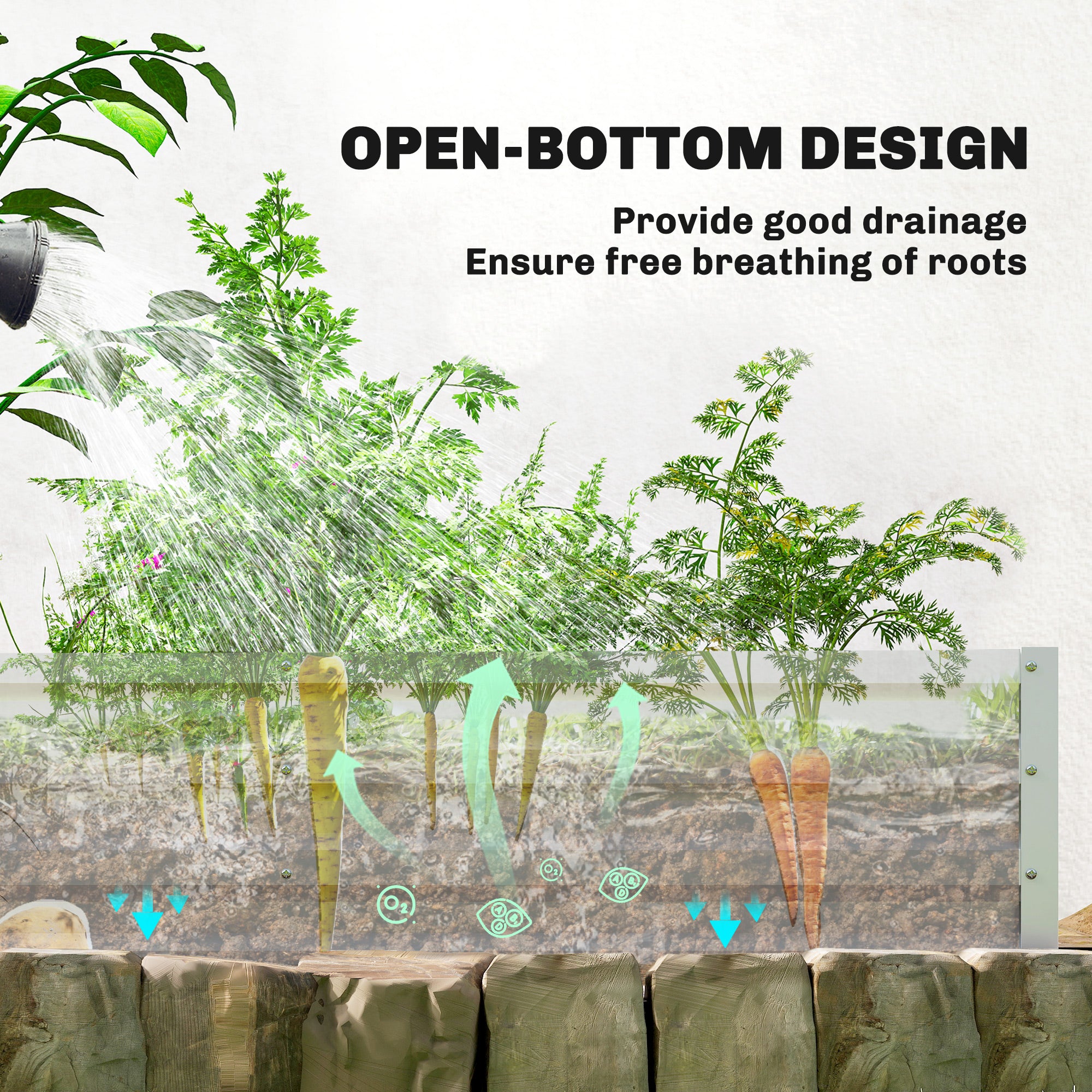 Outsunny Mini Greenhouse with Raised Garden Bed, Galvanised Walk-in Greenhouse with Roll Up Windows, 56" x 56" x 75", White