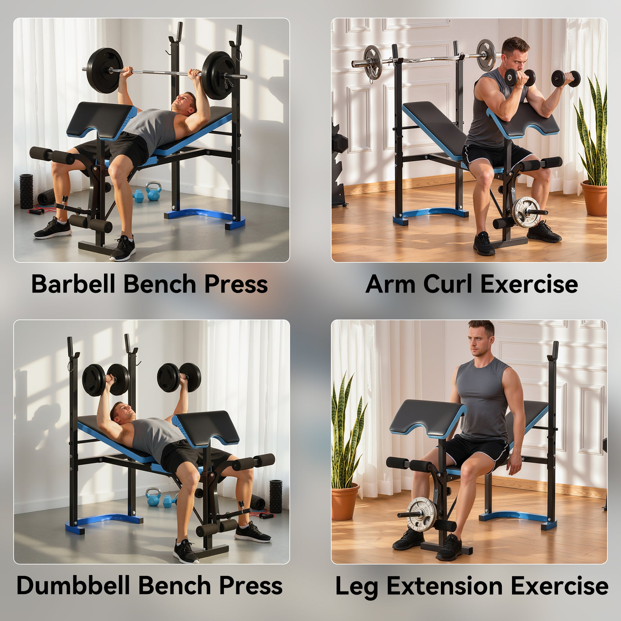 HOMCOM Adjustable Weight Bench with Leg Developer Barbell Rack for Lifting and Strength Training Multifunctional Workout Station for Home Gym Fitness, Black