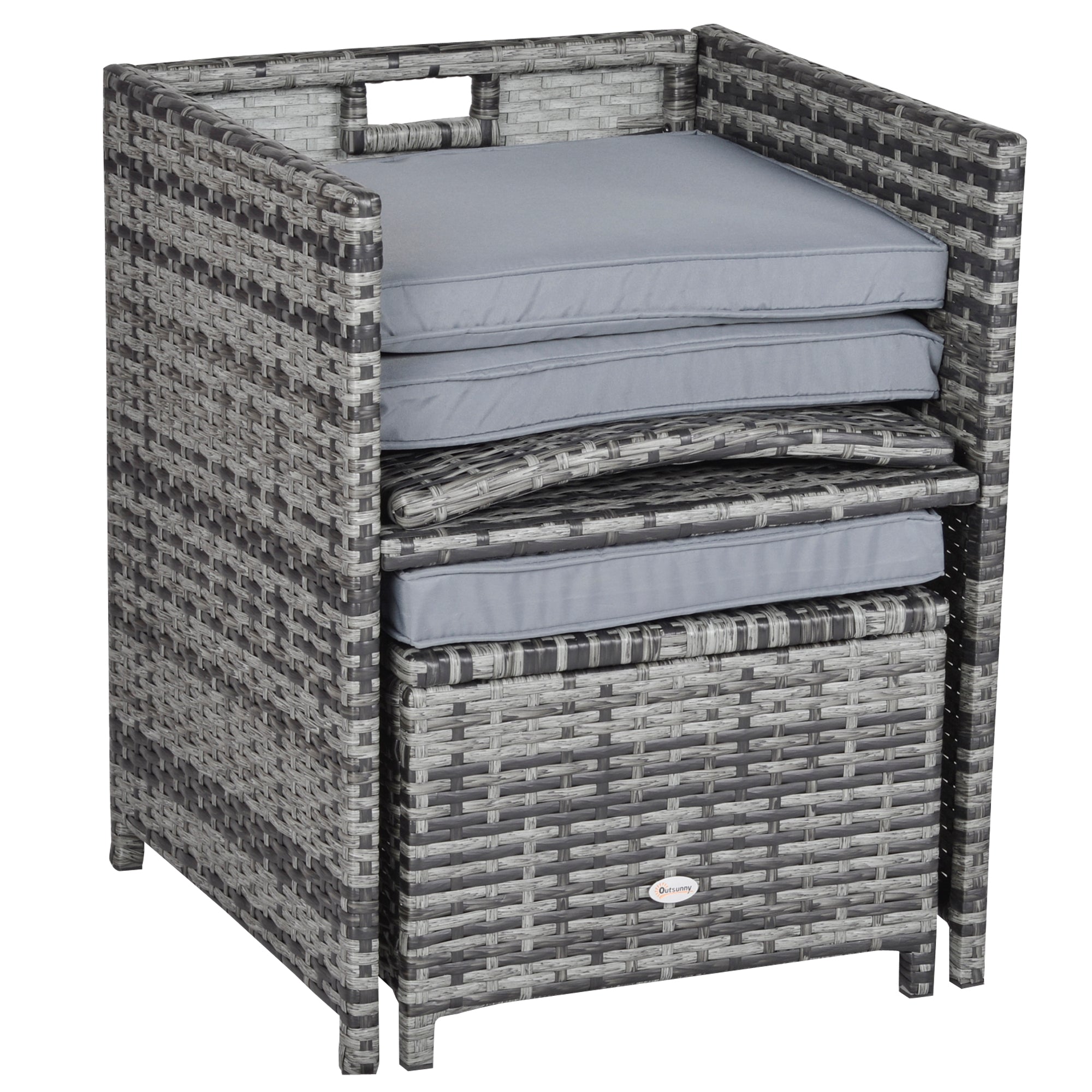 Outsunny 8-Seater Rattan Dining Set Garden Furniture Cushion Seat Woven Rattan Grey - North Peak Garden Furniture