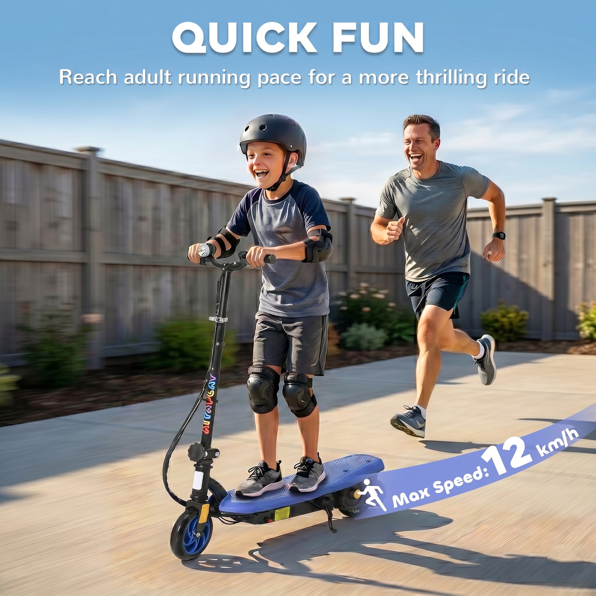HOMCOM Foldable Electric Scooter, with LED Headlight, for Ages 7-14 Years - Blue