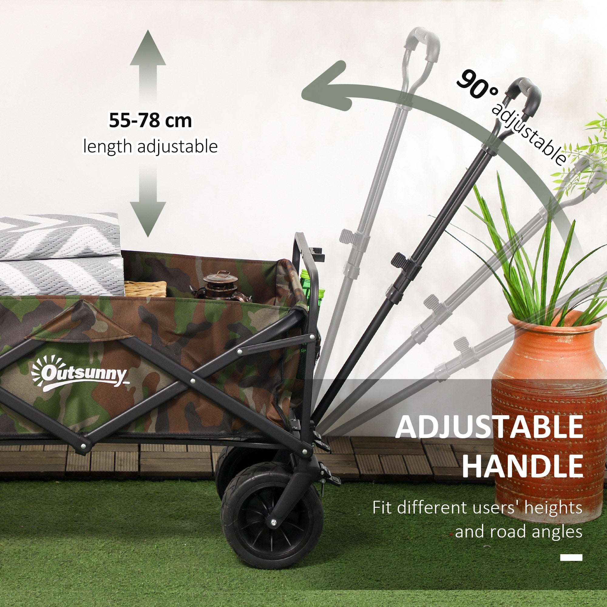 Outsunny 95L Folding Steel Frame Garden Trolley, with Handle - Multicolour - North Peak Garden Furniture