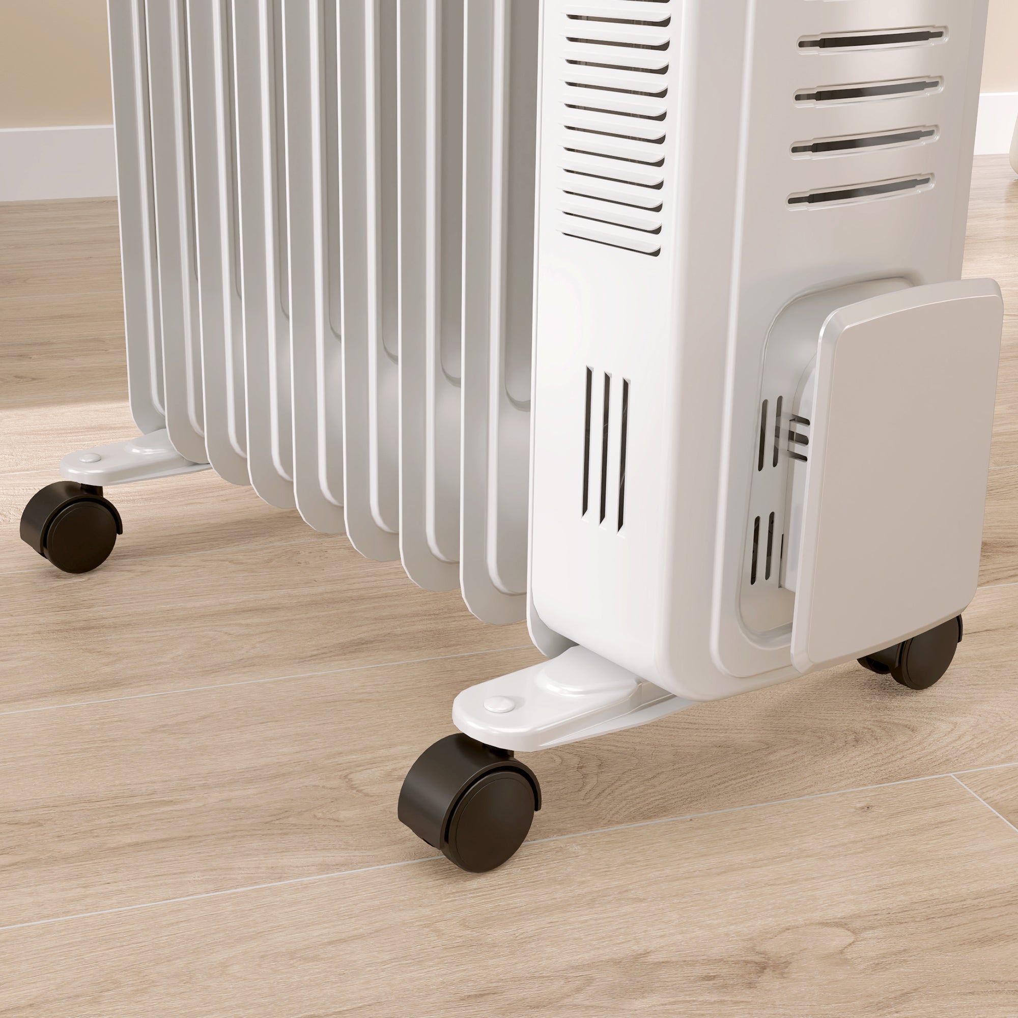 HOMCOM 2000W Quiet Oil Filled Radiator, 9 Fin Energy Efficient Portable Electric Heater with 3 Heat Settings, Adjustable Thermostat, Safety Tip Over, Overheat Protection, for Home, White - North Peak Garden Furniture