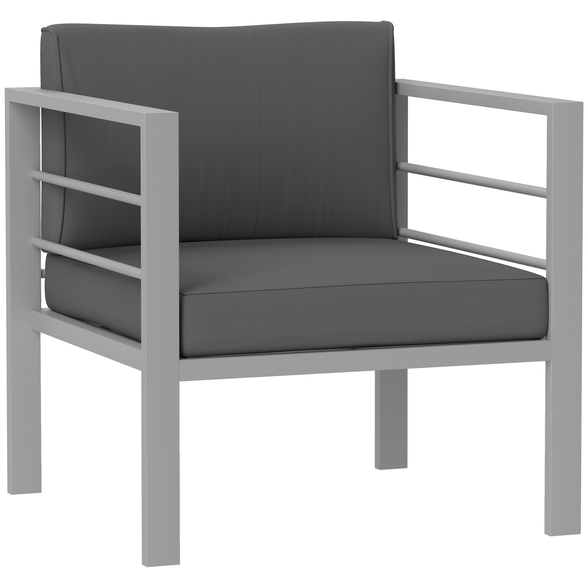 Outsunny Garden Sofa, All-Weather Garden Single Sofa with Removable Cushions, Metal Frame Outdoor Furniture for Balcony, Charcoal Grey - North Peak Garden Furniture