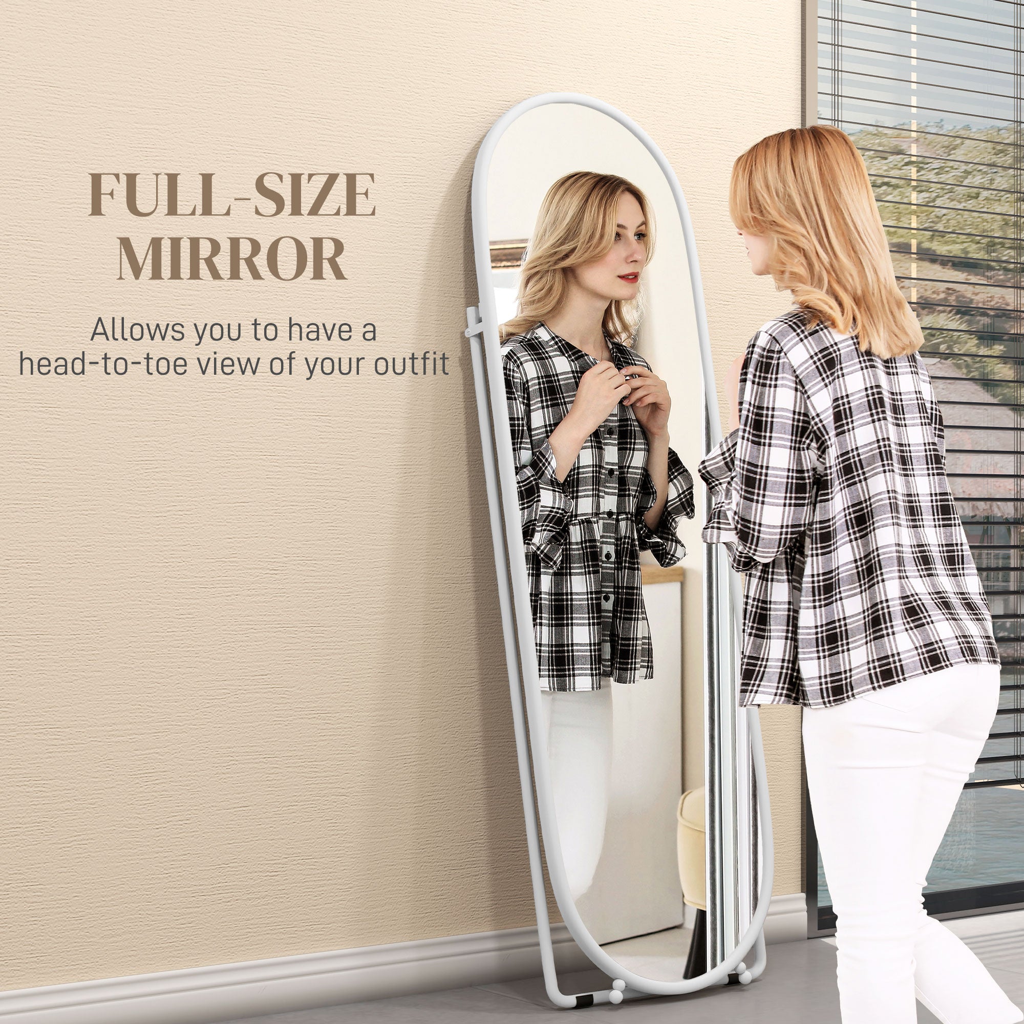 HOMCOM Three-Way Curved Full Length Mirror - White - North Peak Garden Furniture