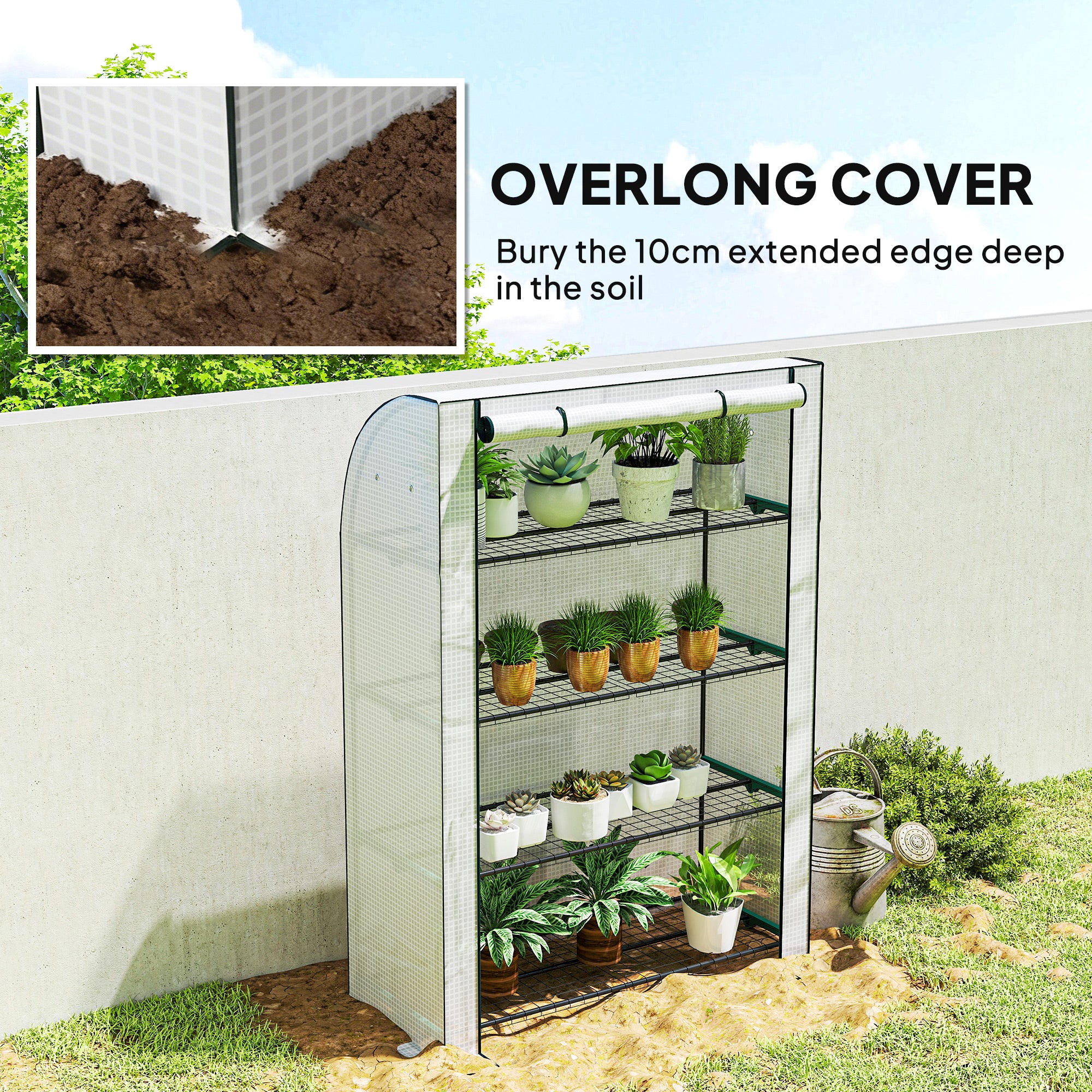 Outsunny Mini Greenhouse with Reinforced PE Cover, Portable Indoor Outdoor Green House with Roll-up Door, 170 x 120 x 50cm, White