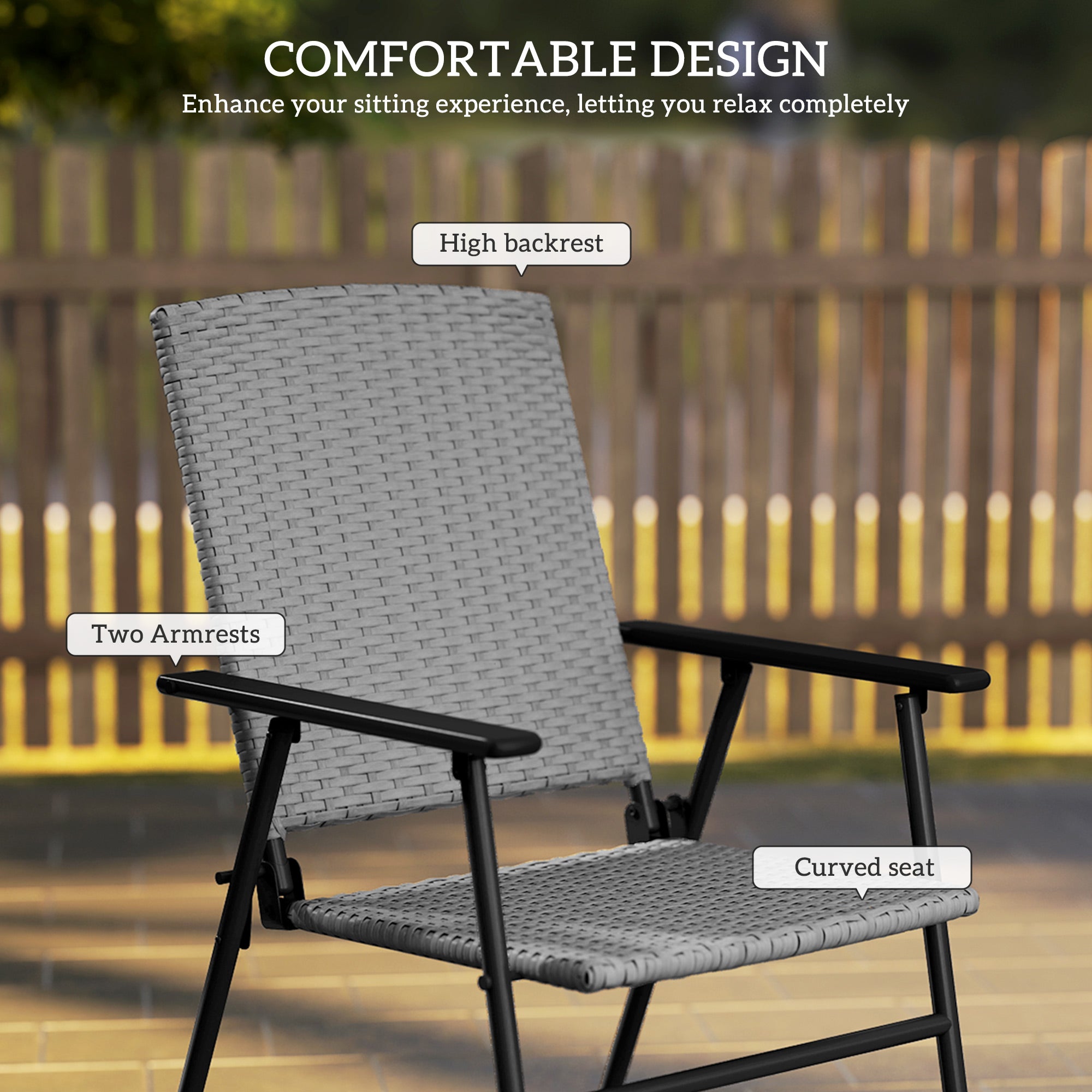 Outsunny Set of Two Folding Rattan Seat Chairs - Grey - North Peak Garden Furniture