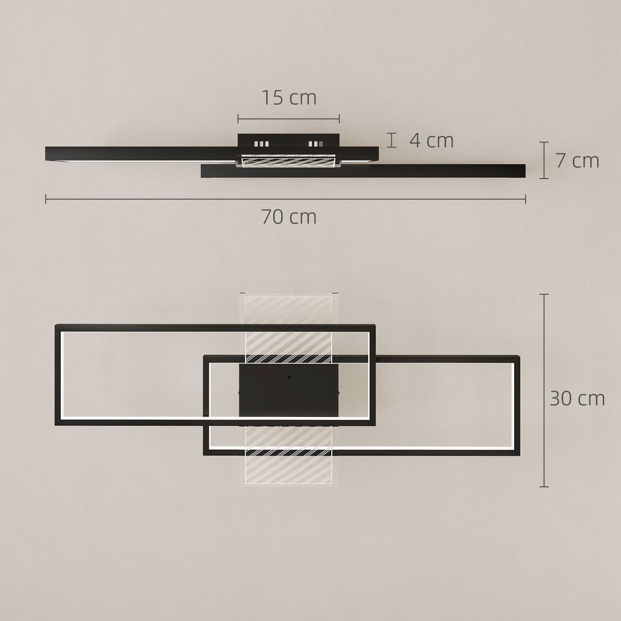 HOMCOM LED Ceiling Light, Modern Dimmable Ceiling Light with Wall Switch & Remote Control, Flush Mount Ceiling Lamp with 3000-6000K Colour Temperatures for Living Room, Bedroom, Black