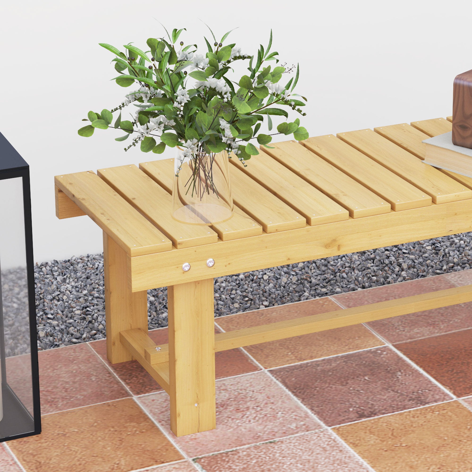 Outsunny 1 Piece 2-seater Outdoor Indoor Garden Wooden Bench Fir Patio Loveseat, 110L x 38W x 35Hcm, Natural - North Peak Garden Furniture