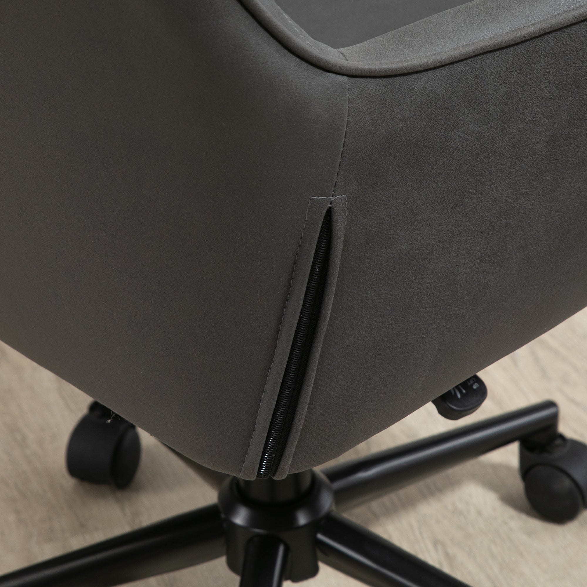 Vinsetto Office Desk Chair, Leather-Feel Fabric Computer Swivel Chair with Rolling Wheels and Adjustable Height for Home, Grey - North Peak Garden Furniture