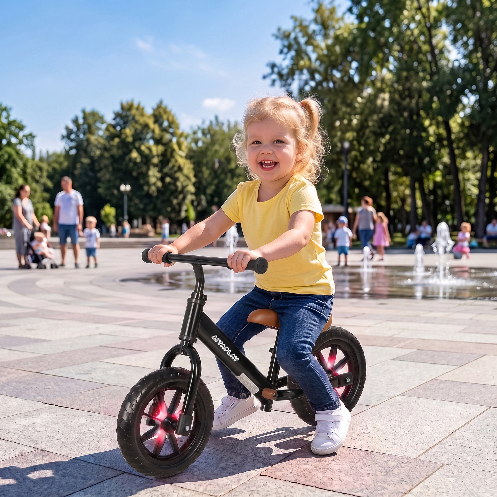 AIYAPLAY 11.2" Balance Bike for 2-5 Years, Toddler Bike with Lighting Wheels, Adjustable Seat & Handlebar, Black