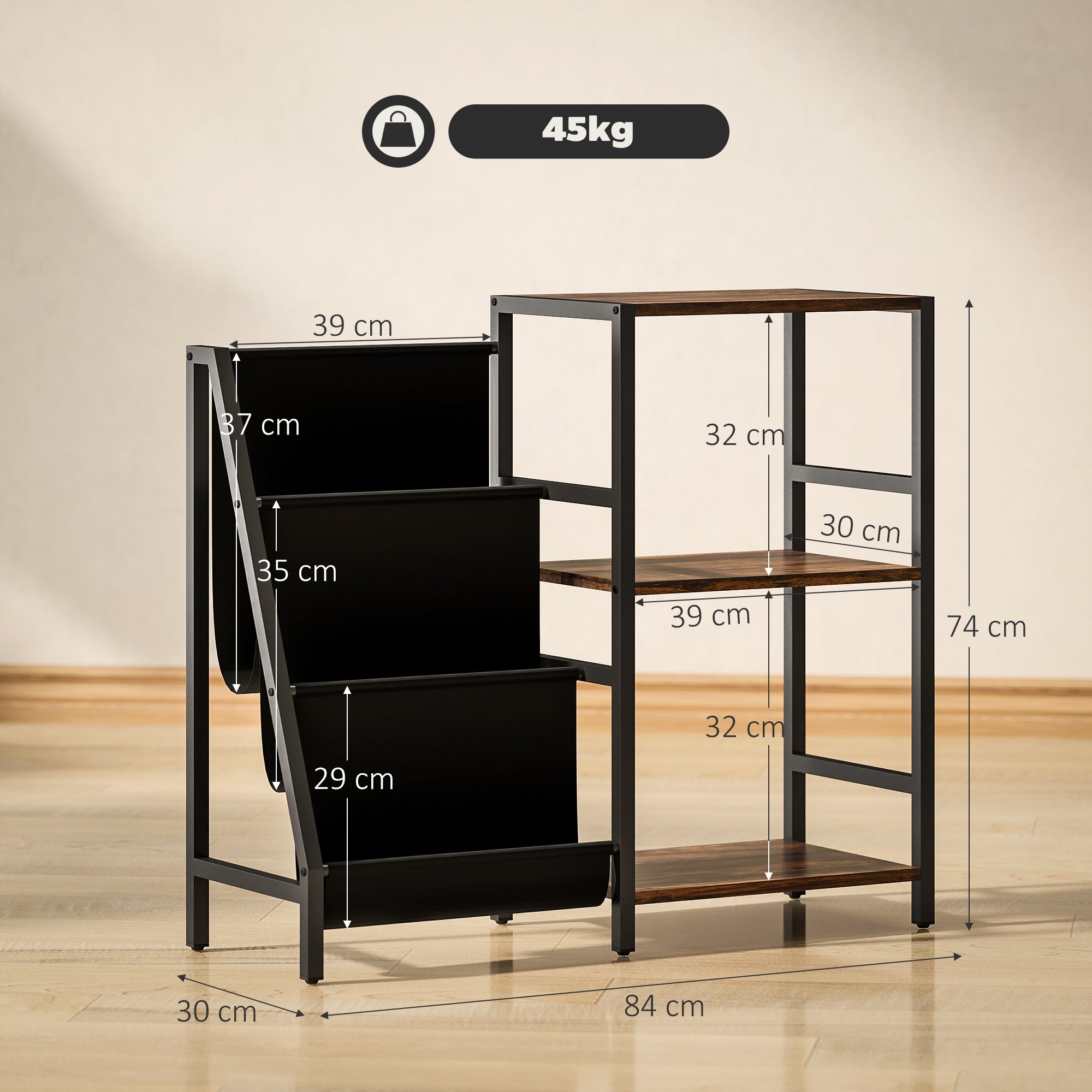 HOMCOM 3-Tier Record Player Stand, End Table for Living Room, Bedroom - Rustic Brown - North Peak Garden Furniture