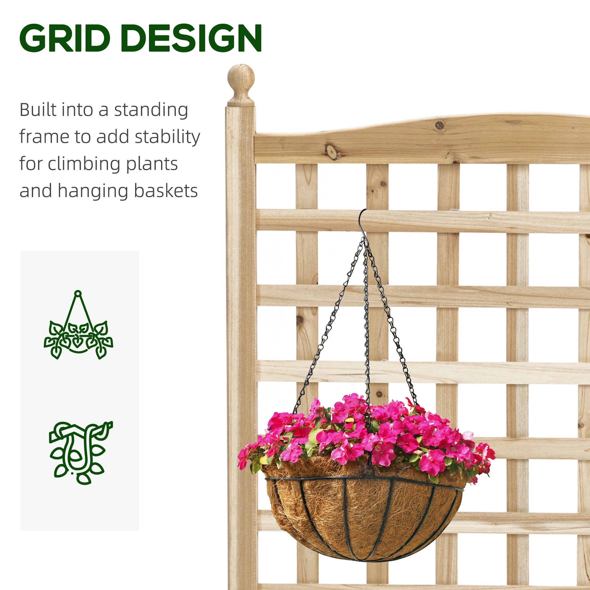 Outsunny Garden Planters with Trellis for Climbing Vines, Wood Raised Beds for Garden, Flower Pot, Indoor Outdoor, Natural - North Peak Garden Furniture