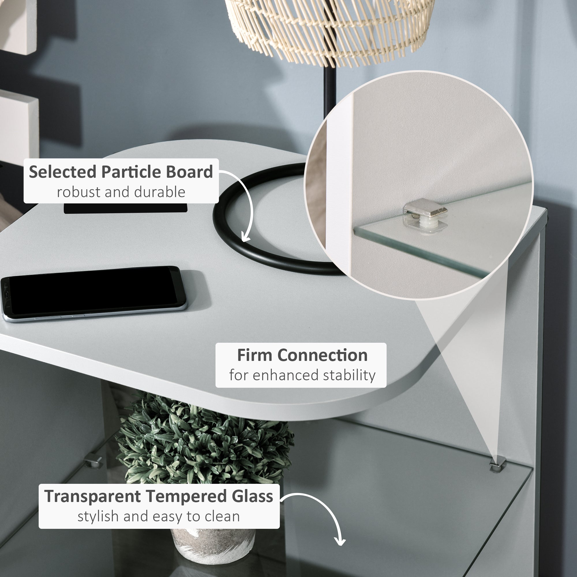 HOMCOM Modern Side Table Set of 2, Three Layer Bedside Table Nightstand with 2 Storage Shelves, for Living room, Bedroom, Grey - North Peak Garden Furniture