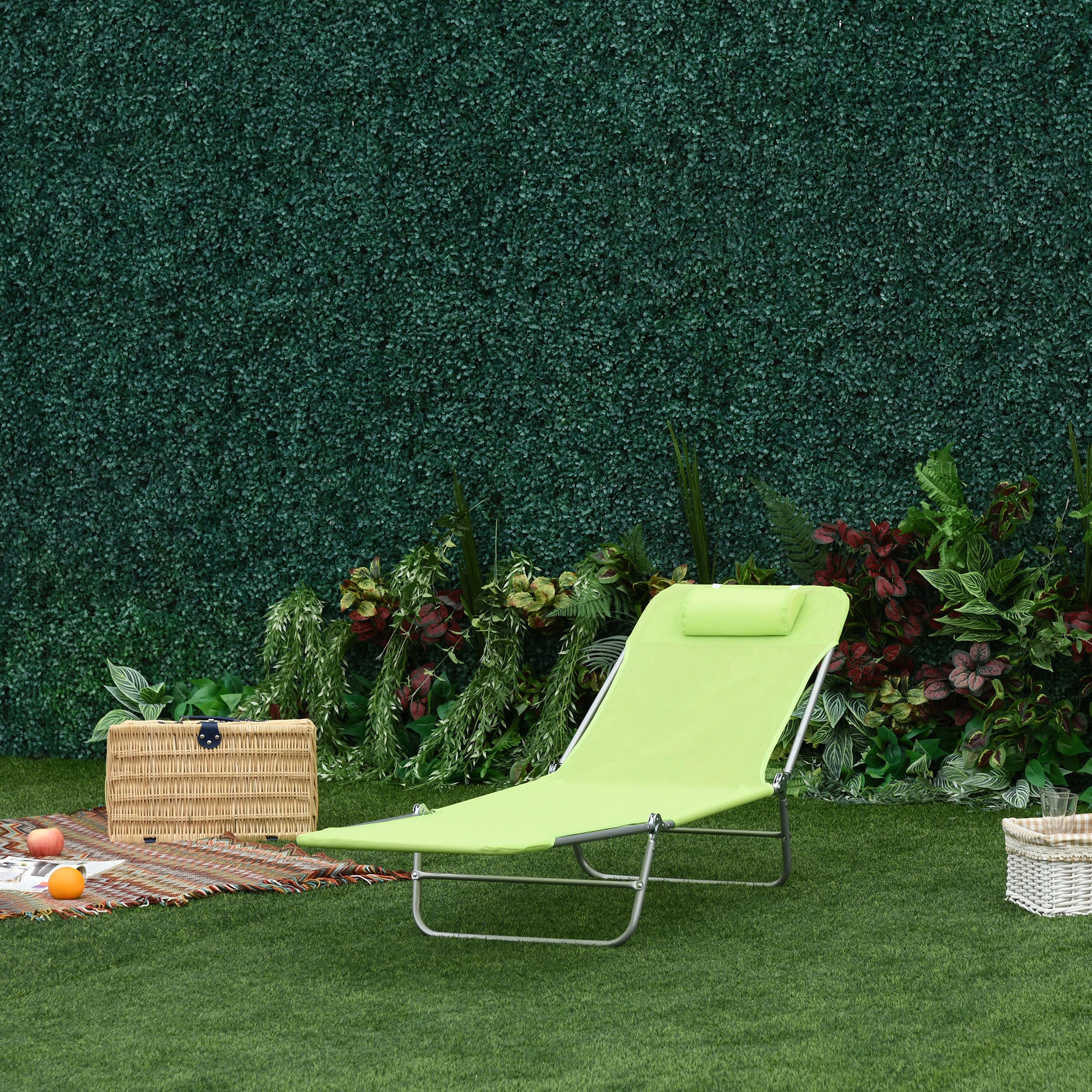 Outsunny Single Folding Sun Lounger - Green - North Peak Garden Furniture
