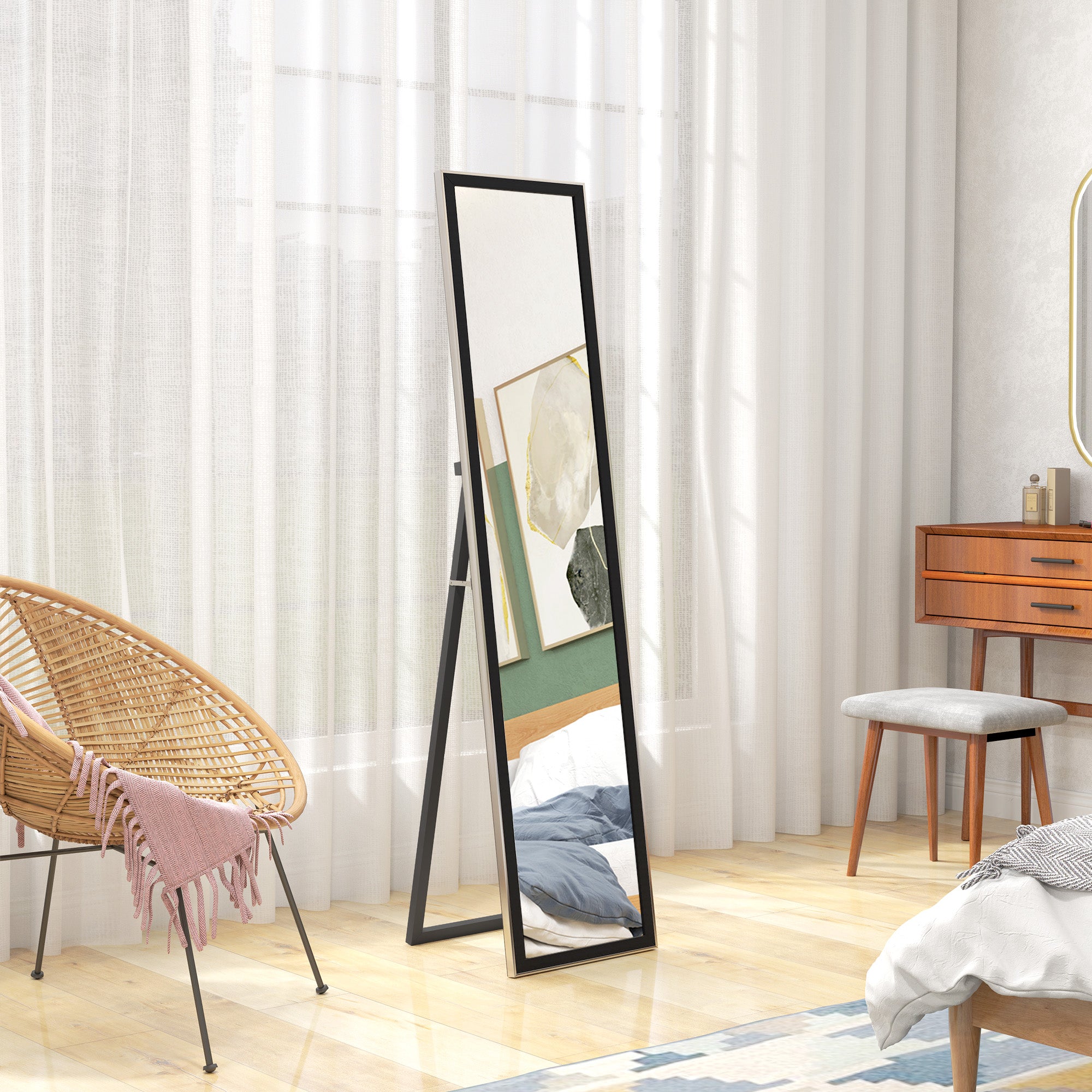 HOMCOM Glitter Frame Full-Length Mirror - Black - North Peak Garden Furniture