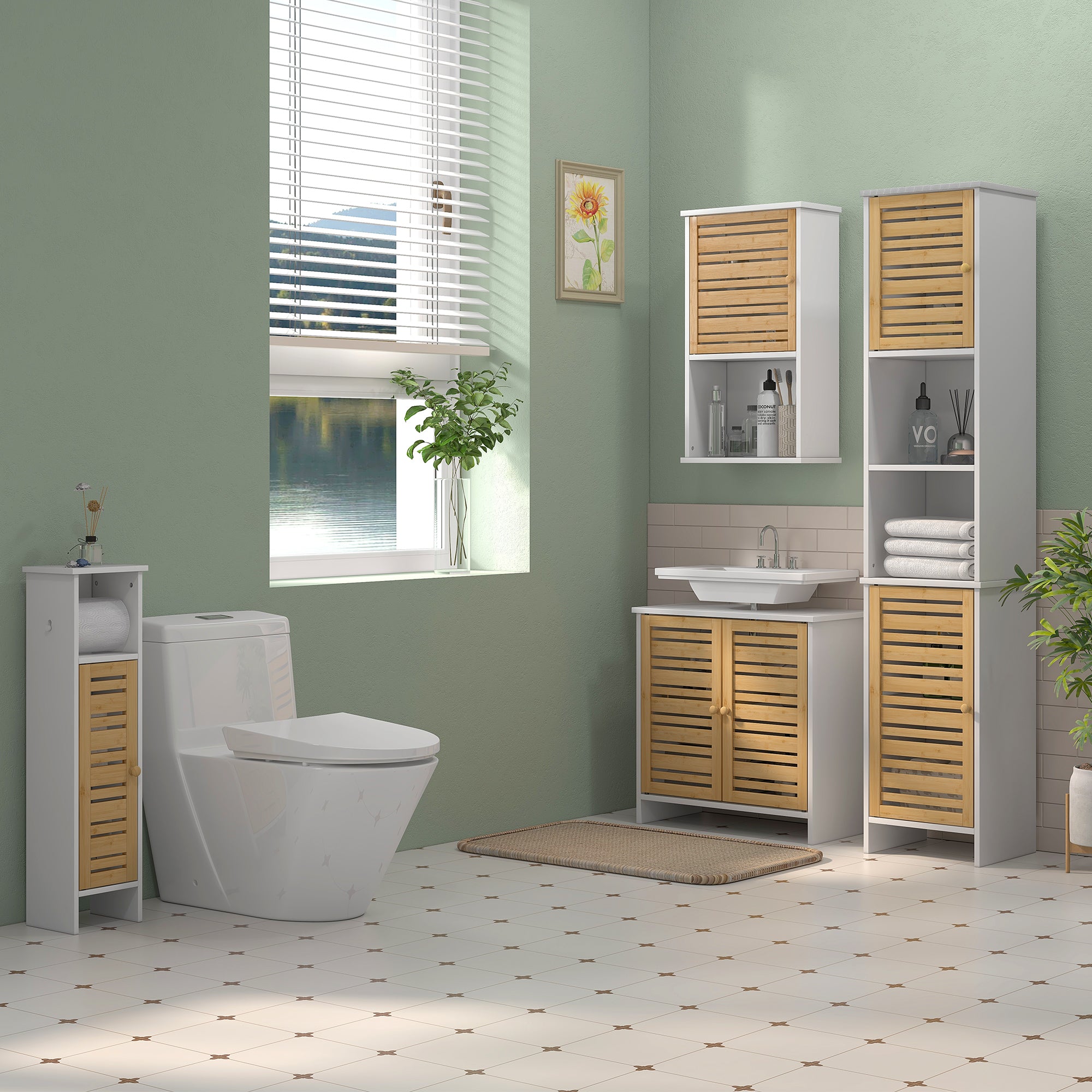 HOMCOM Bathroom Cabinet with Toilet Paper Holder - White - North Peak Garden Furniture