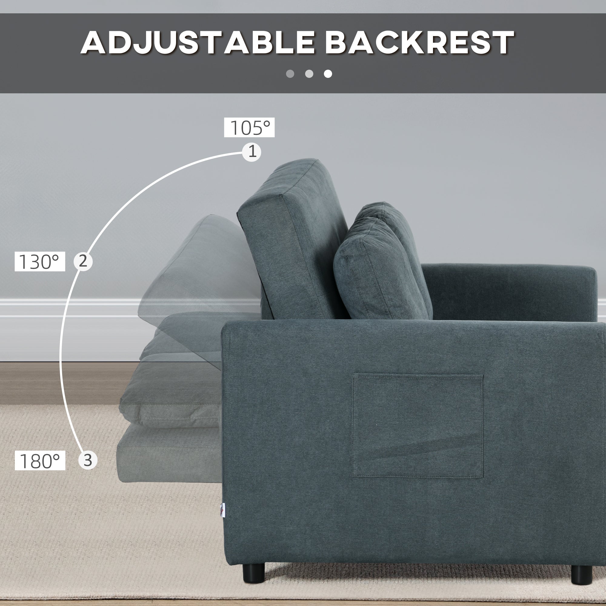 HOMCOM Loveseat Sofa Bed, Convertible Bed Settee with 2 Cushions, Side Pockets for Living Room, Charcoal Grey - North Peak Garden Furniture