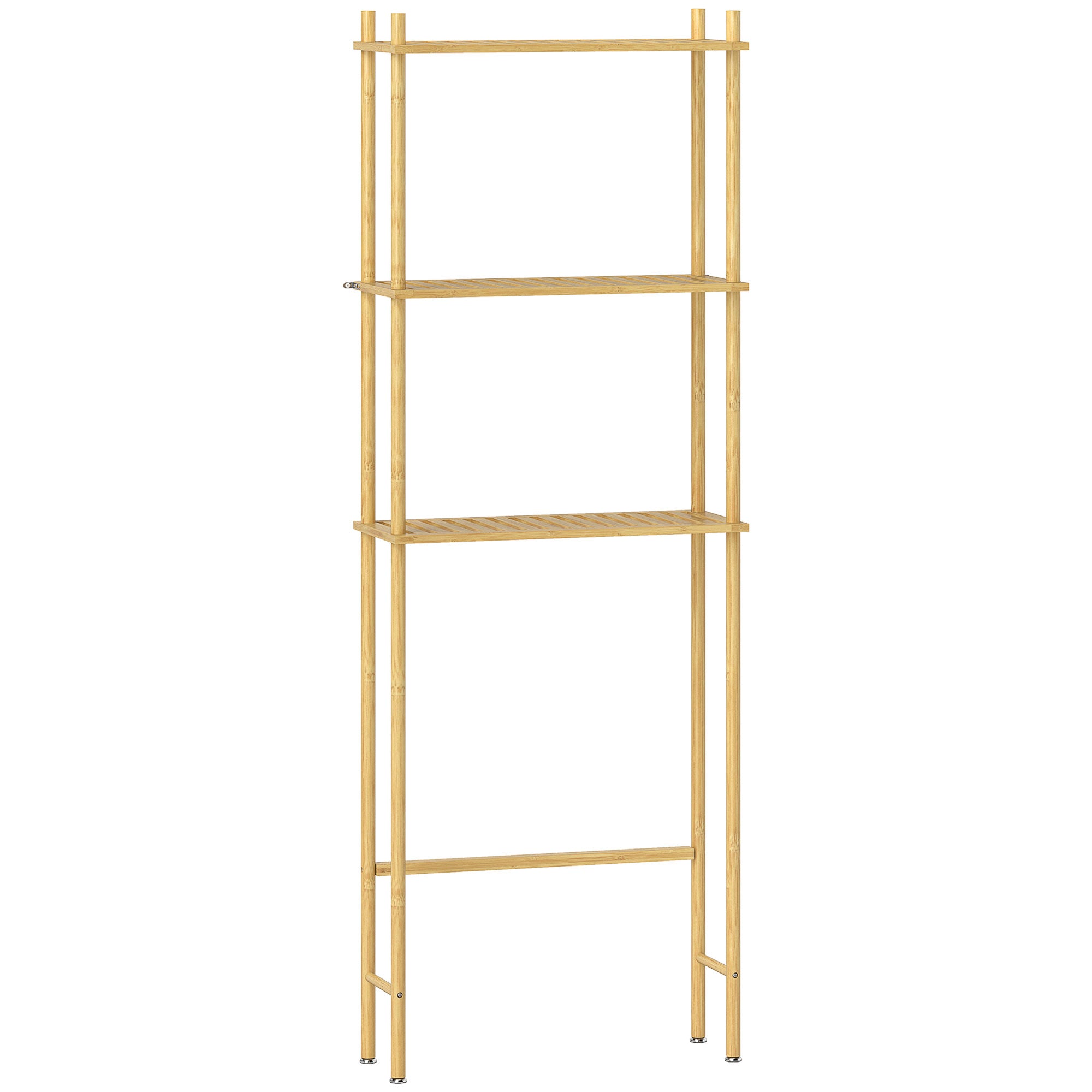 HOMCOM Bamboo Over Toilet Storage Unit with 3 Slatted Shelves, 3-Tier Freestanding Bathroom Shelf, Bathroom Space Saver, Natural Wood Finish - North Peak Garden Furniture