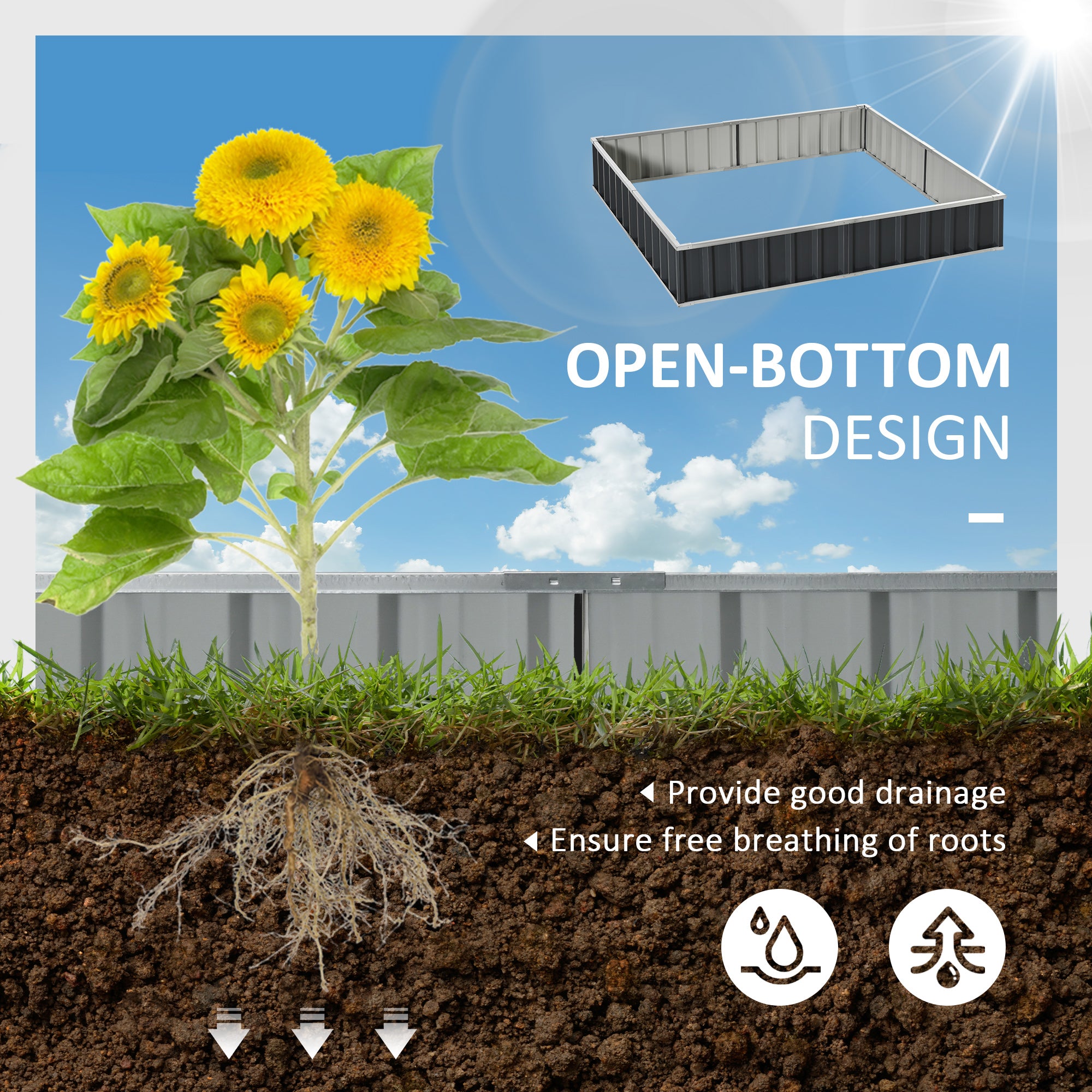 Outsunny 645L Metal Raised Garden Bed, DIY Large Steel Planter Box, No Bottom w/ A Pairs of Glove for Backyard, Patio to Grow Vegetables, Herbs, and Flowers, 258cmx90cm - North Peak Garden Furniture