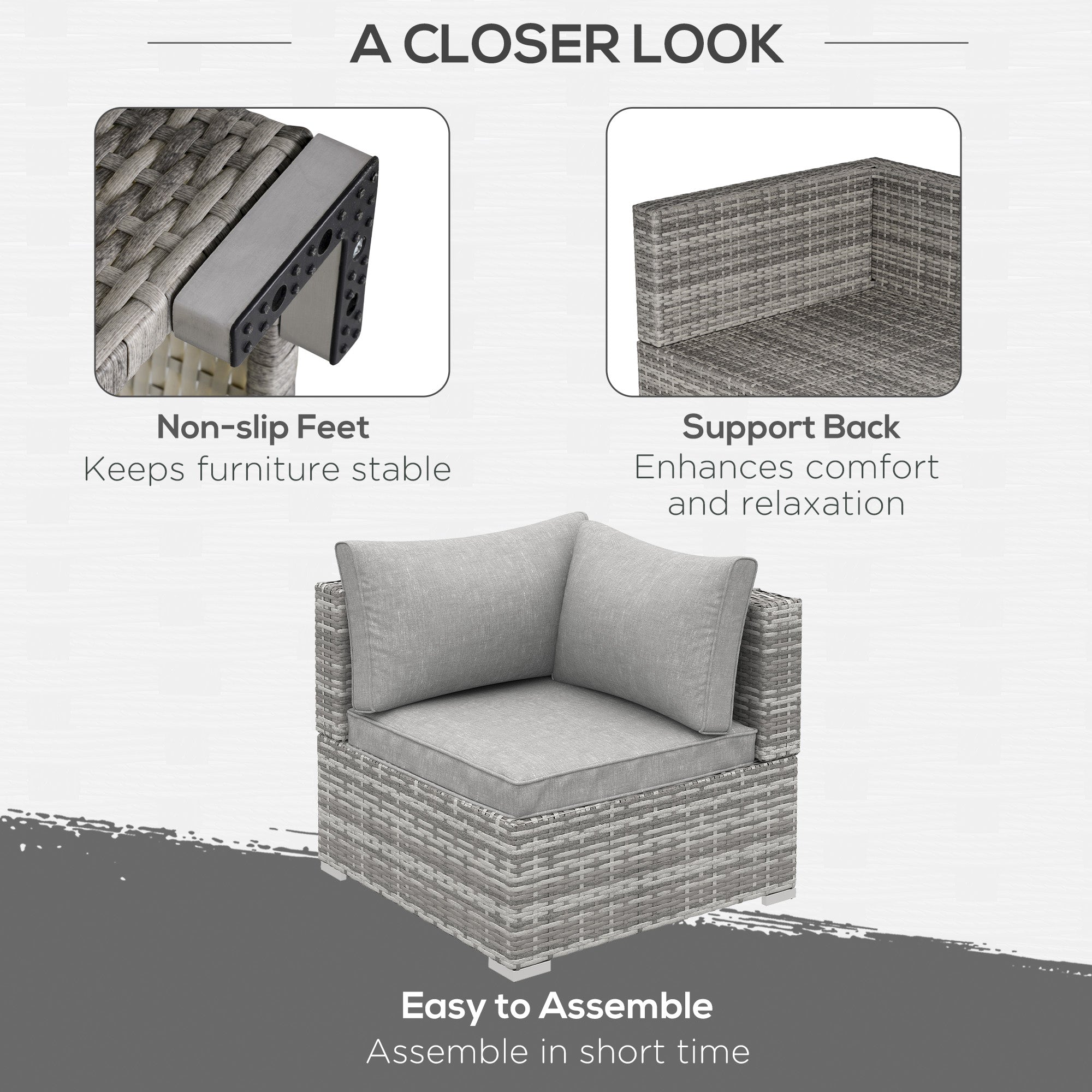 Outsunny Outdoor PE Rattan Corner Sofa, Garden Wicker Furniture Single Sofa Chair w/ Cushions, Light Grey - North Peak Garden Furniture