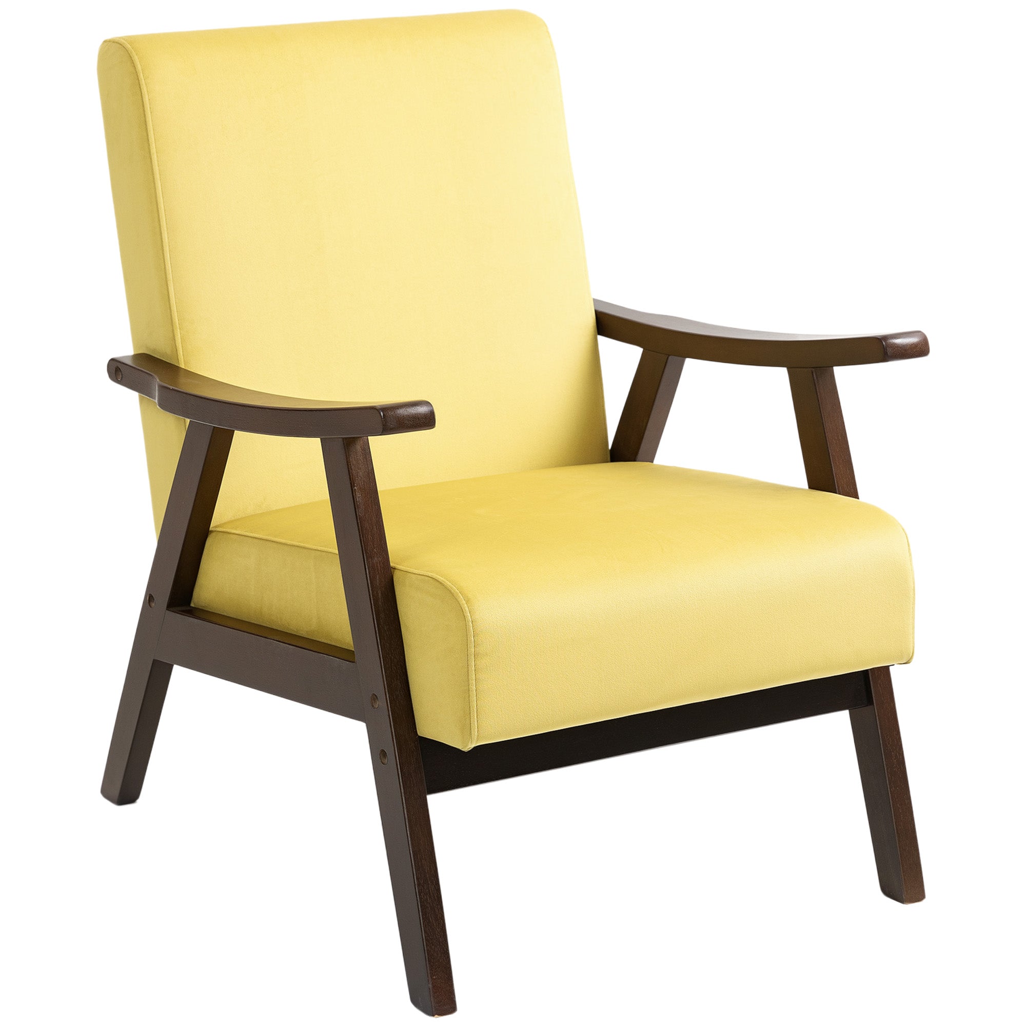 HOMCOM Nordic Accent Chair, Upholstered Velvet Armchair with Solid Wood Frame and Soft Thick Padded for Living Room, Bedroom, Champagne - North Peak Garden Furniture