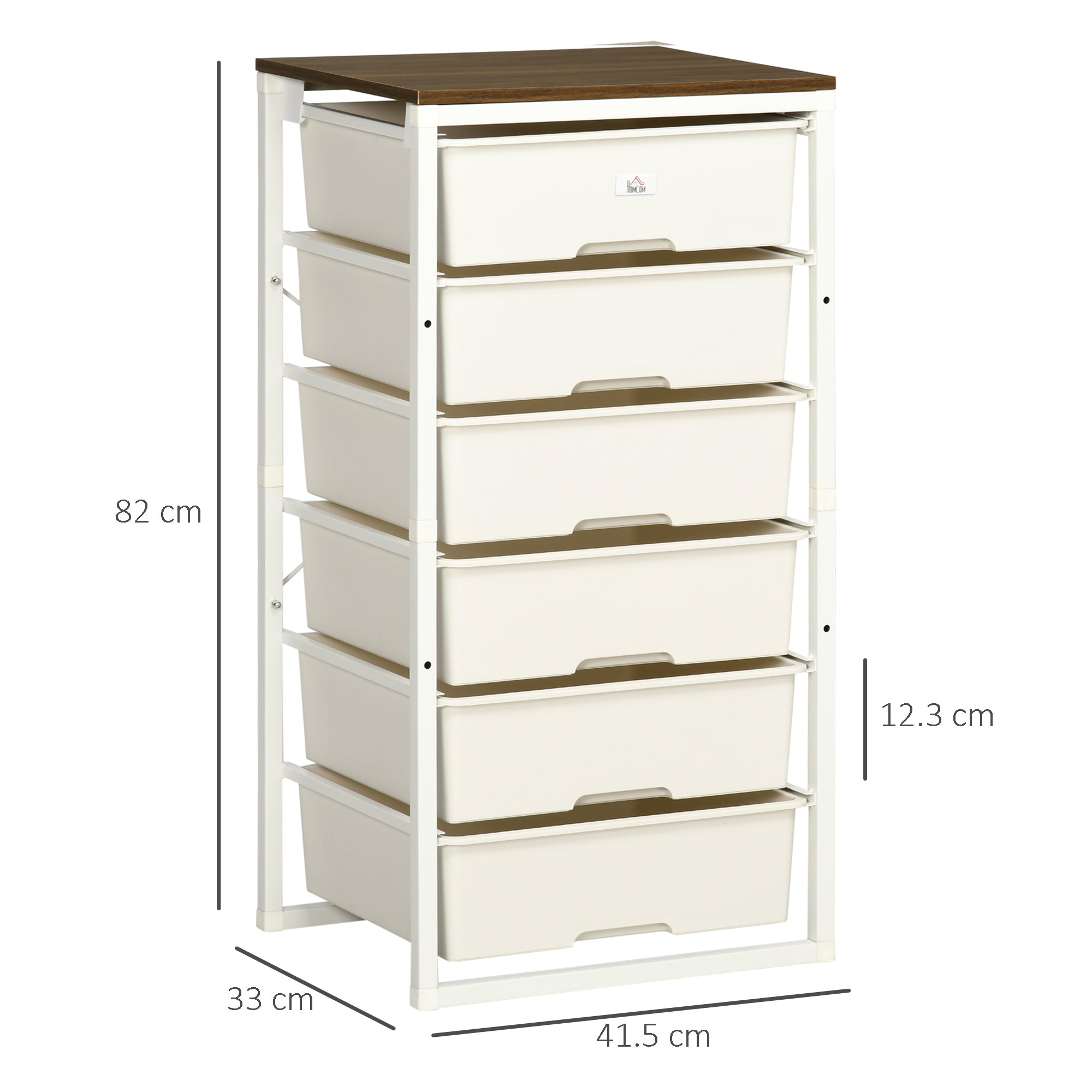 HOMCOM Bedroom Chest of Drawers, 6-Drawer Dresser, Tall Storage Drawer Unit with Steel Frame for Living Room, White