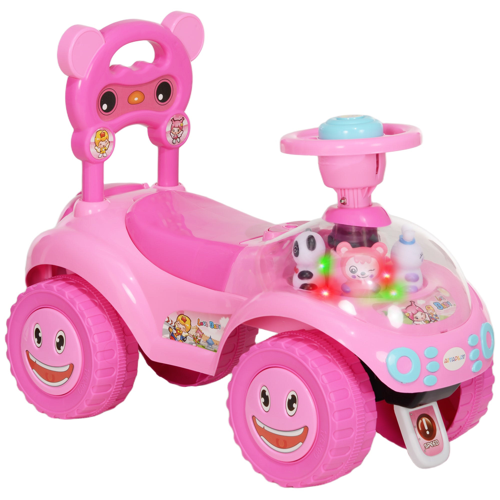 AIYAPLAY Foot to Floor oddler Ride on Toy w/ Music, Light, Horn, Under Seat Storage, Anti-Over-Backwards Device, Pink - North Peak Garden Furniture