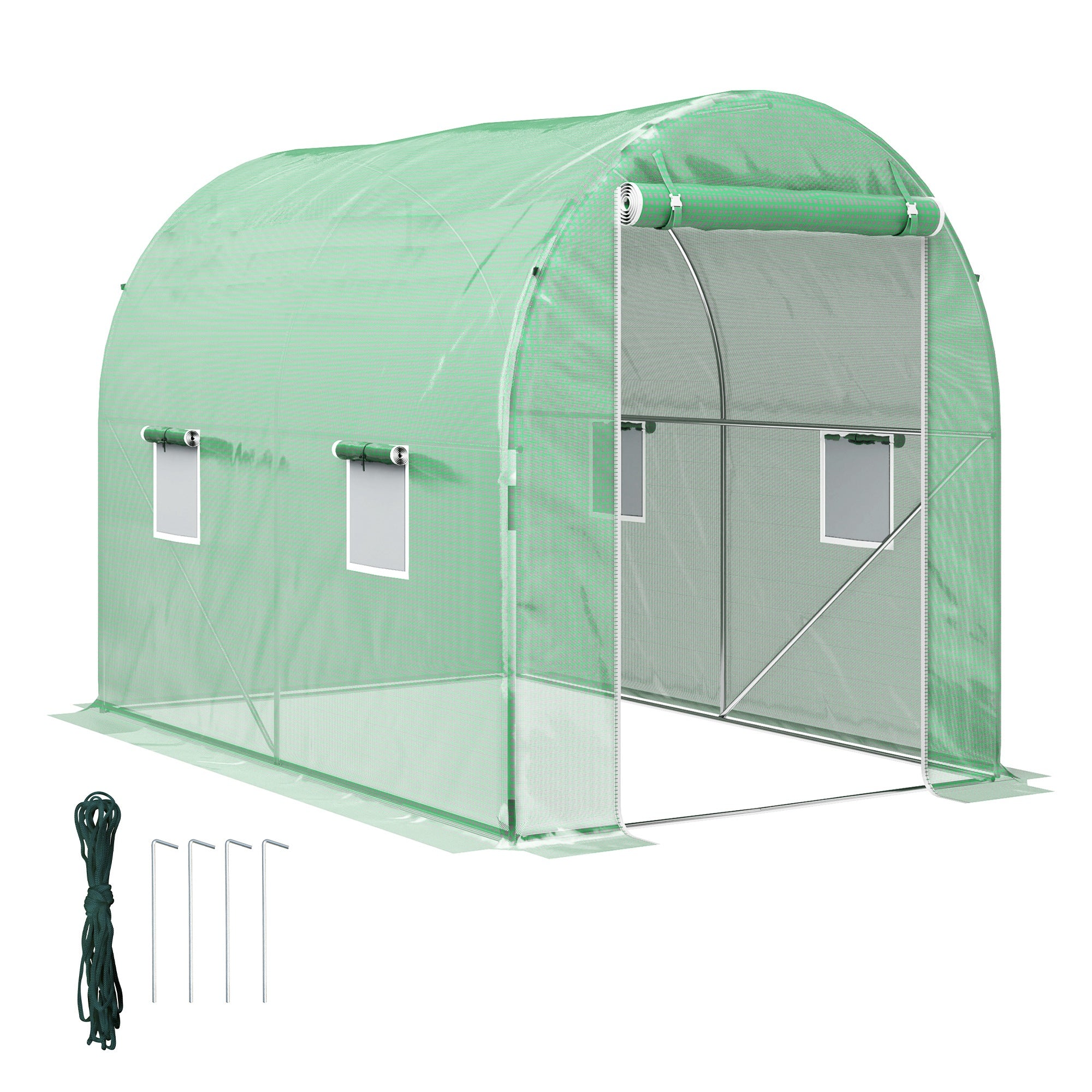Outsunny 300 x 195cm Walk-In Tunnel Greenhouse - Green - North Peak Garden Furniture