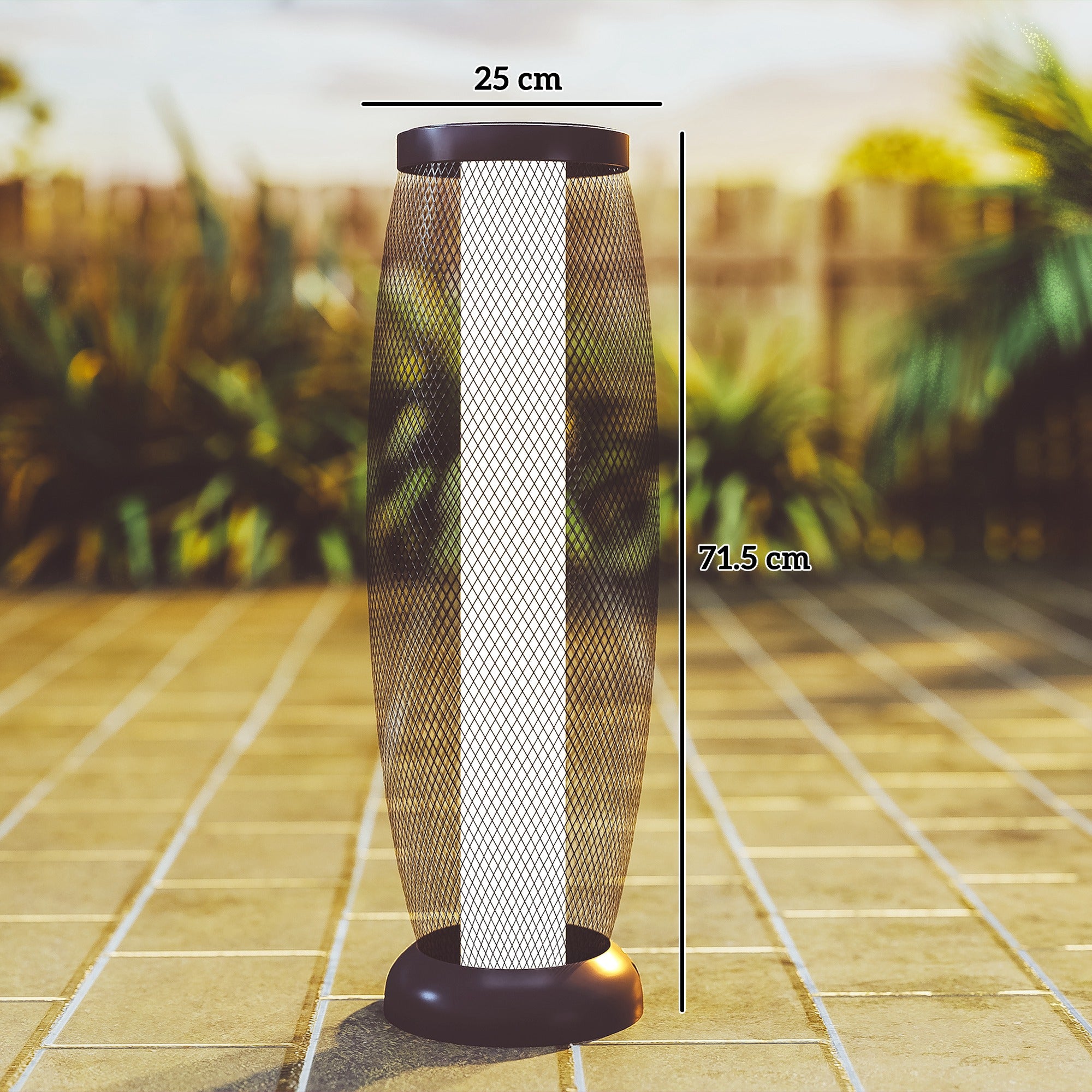 Outsunny Garden Solar Lamp, 71.5 cm Tall Metal Floor Lamp, Auto On/Off LED Solar Garden Light with Metal Wire Shade, IP44 for Outdoor, Porch, Pathway, Terrace, Black - North Peak Garden Furniture