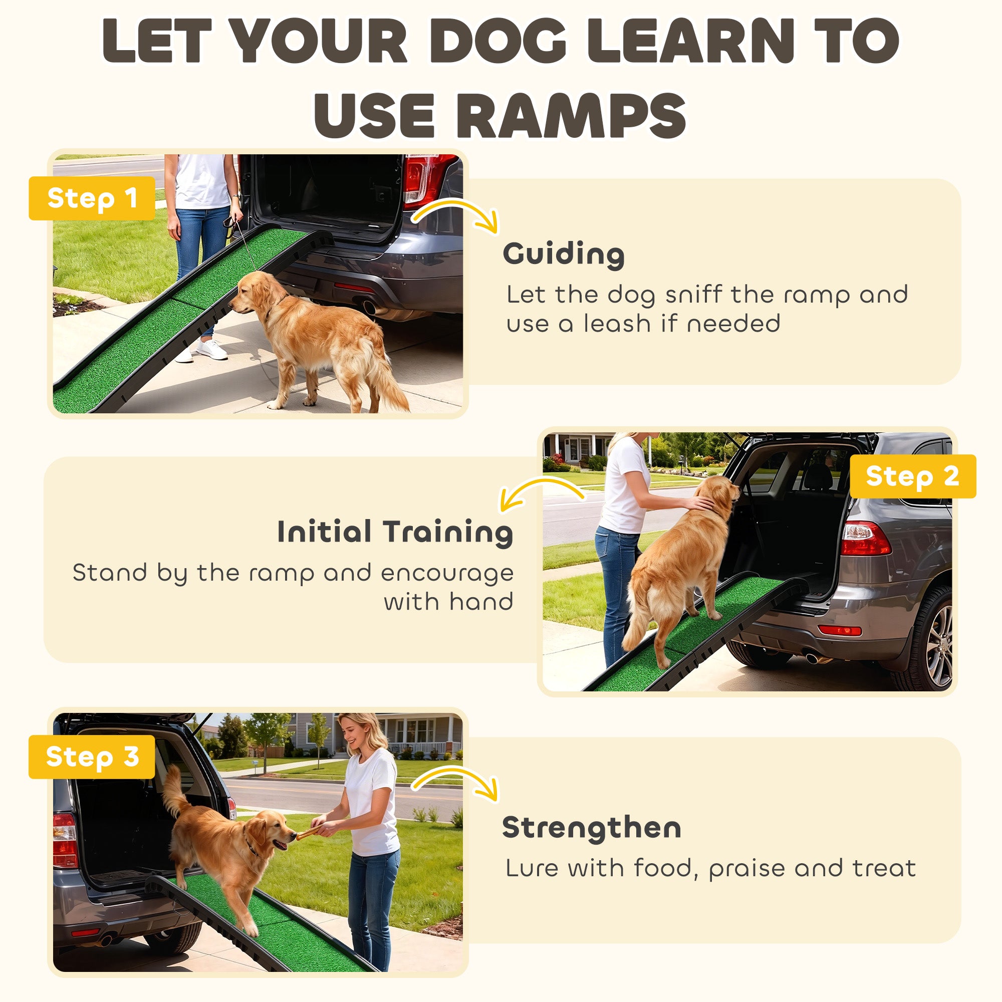 PawHut Foldable Dog Ramp with Artificial Anti-slip Surface, Portable & Lightweight, for Cars, Home, 155 x 38.5 x 15.5 cm