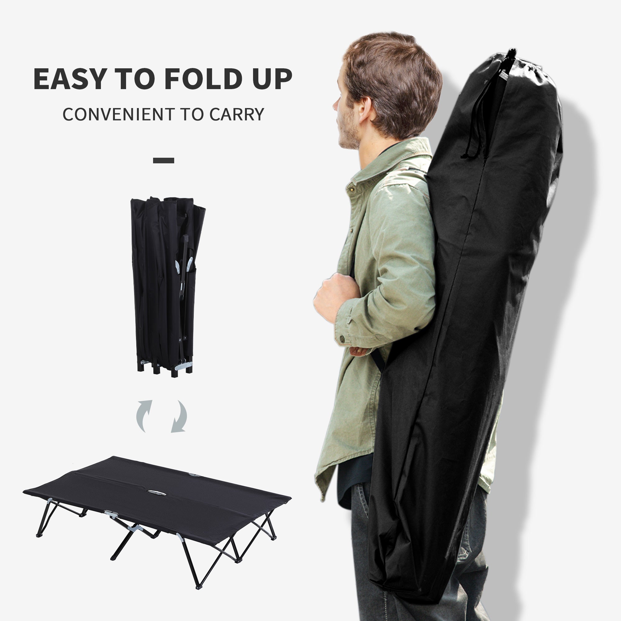 Outsunny Double Camping Cot Bed, with Bag - Black - North Peak Garden Furniture
