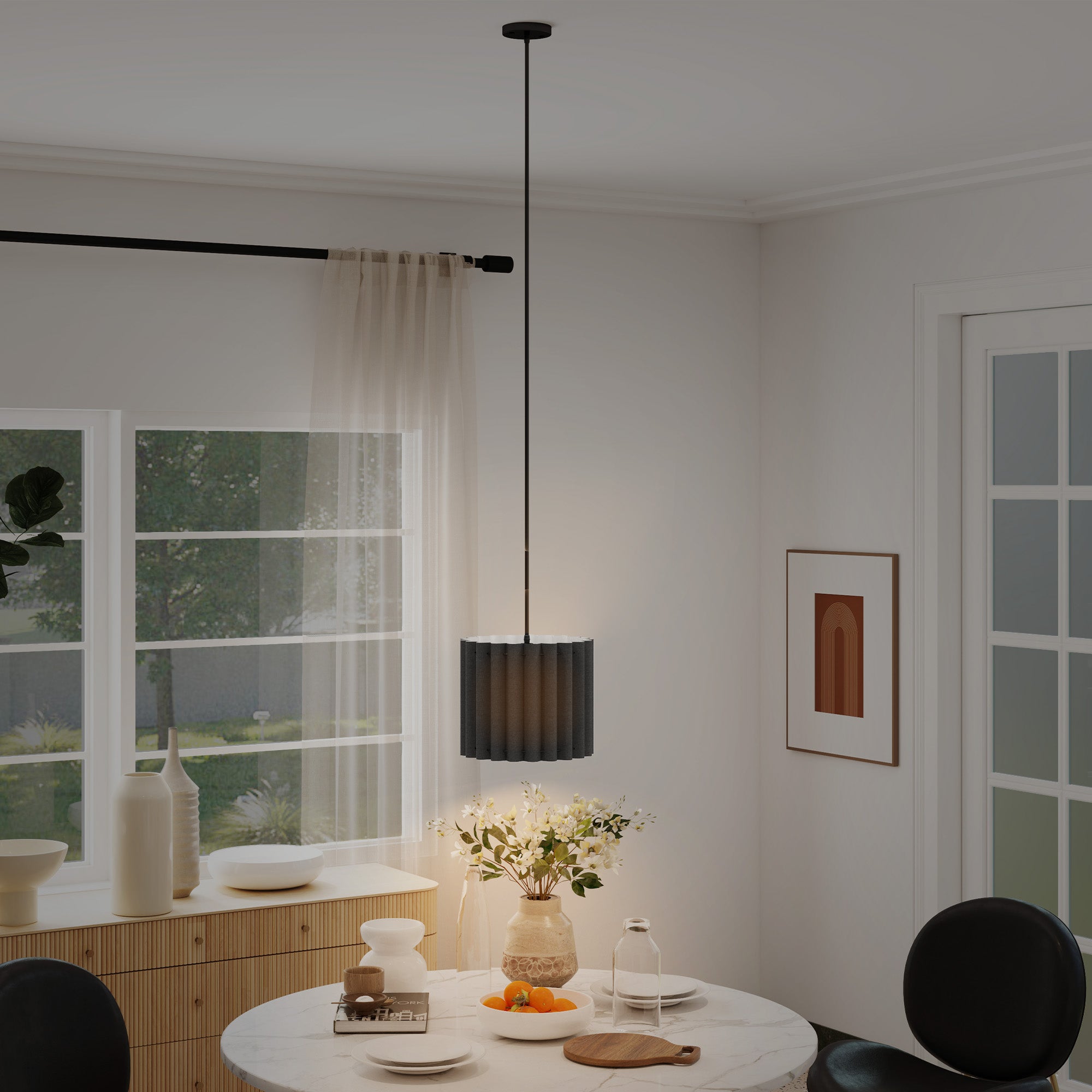 HOMCOM Linen Pendant Light, Modern Wave Ceiling Light Shade, E27 Lampshade for Living Room, Bedroom, Kitchen, Hallway, Black