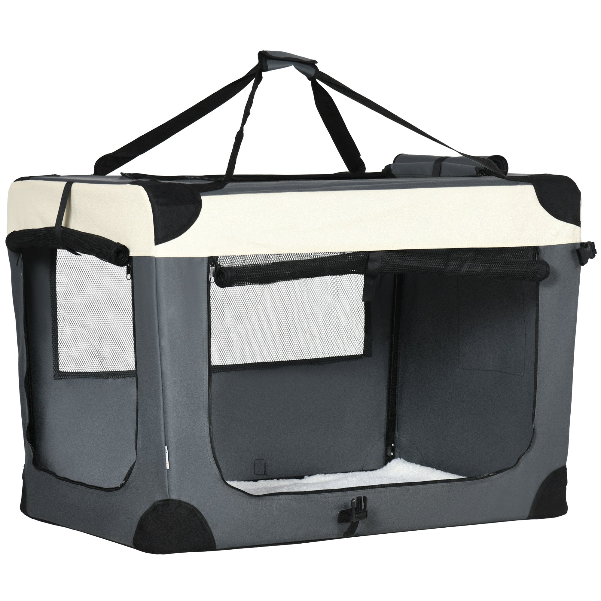 PawHut 91cm Foldable Pet Carrier, with Cushion, for Large Dogs and Cats - Grey - North Peak Garden Furniture