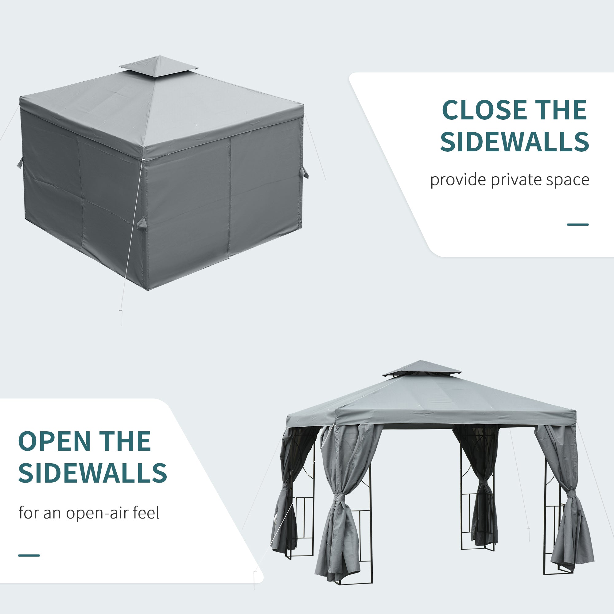 Outsunny 3 x 3 m Garden Gazebo Double Roof Marquee Patio Wedding Party Tent Canopy Shelter with Sidewalls, (Dark Grey) - North Peak Garden Furniture