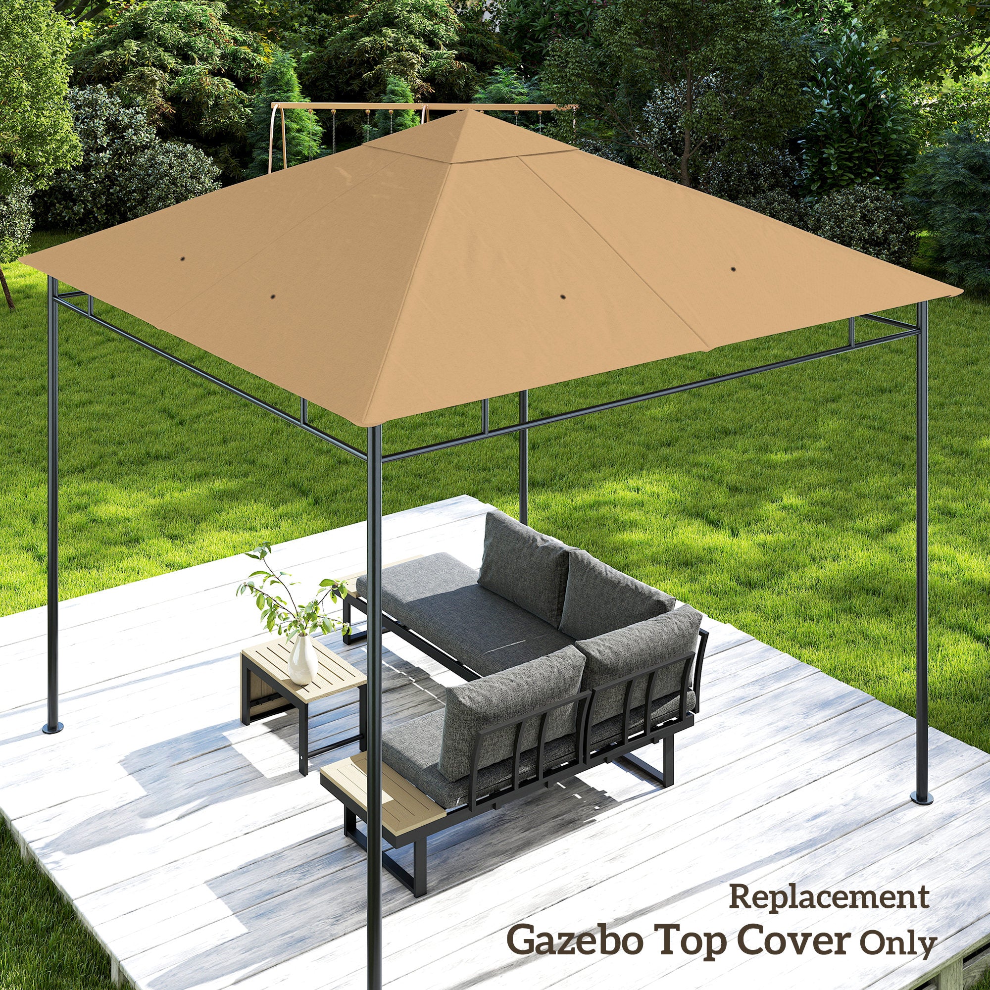 Outsunny 3 x 3 m Gazebo Canopy Replacement Cover, Garden Gazebo Roof Replacement with Drain Holes, TOP COVER ONLY, Beige