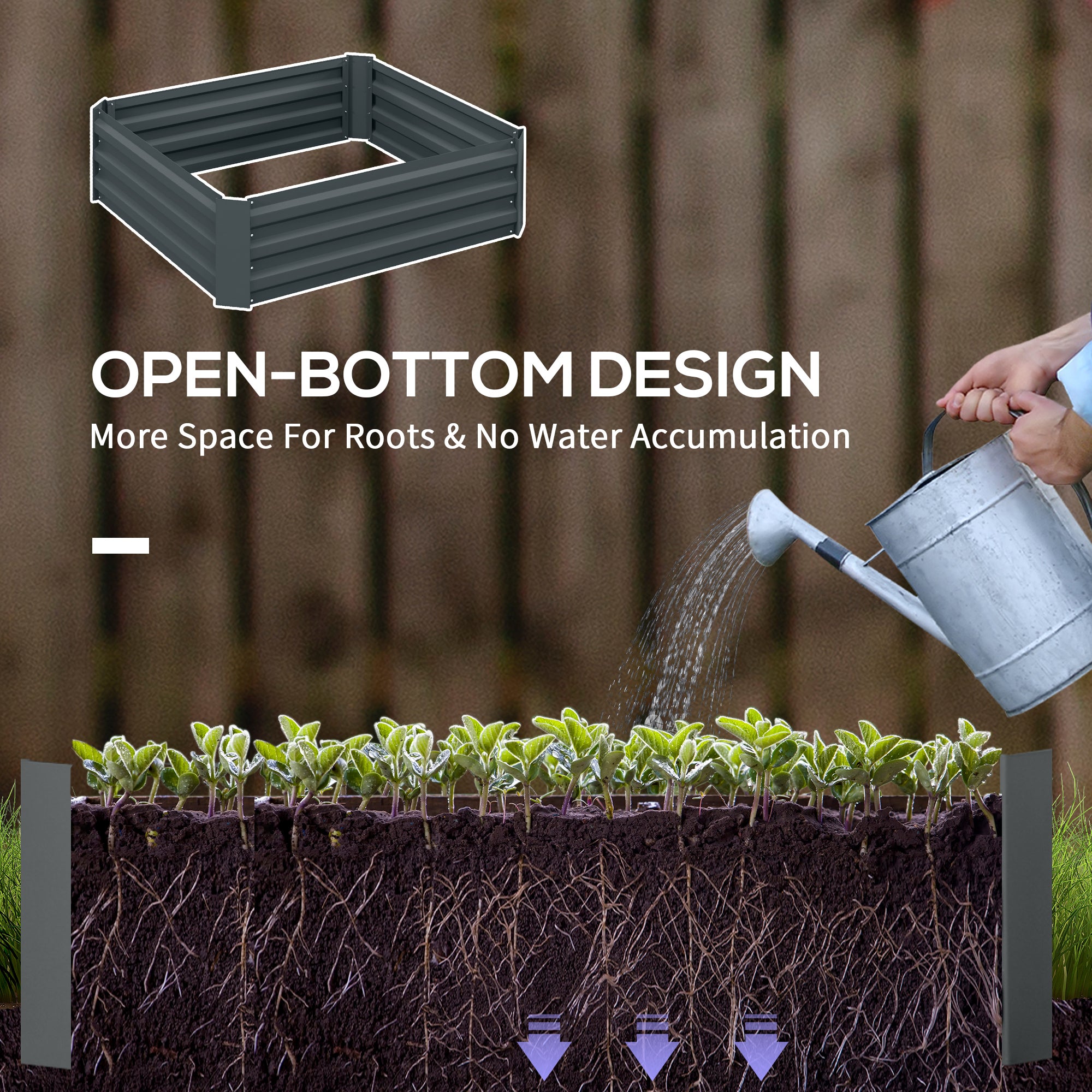 Outsunny Set of 2 291L Raised Garden Bed, Elevated Galvanised Planter Box for Flowers, Herbs, 100x100x30cm, Dark Grey - North Peak Garden Furniture