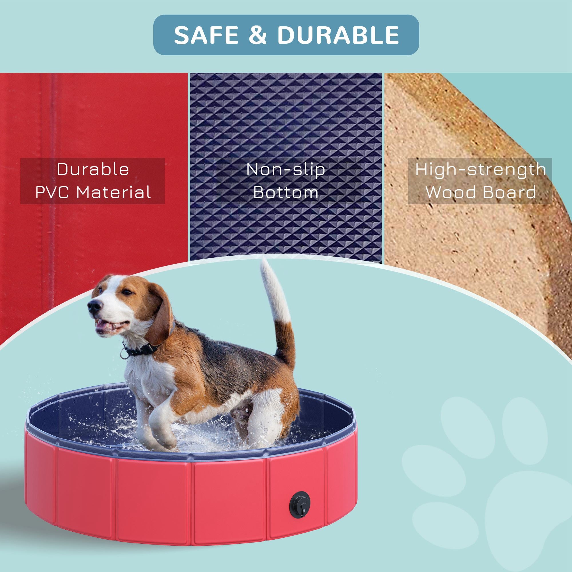 PawHut Foldable Dog Paddling Pool Pet Cat Swimming Pool Indoor/Outdoor Collapsible Summer Bathing Tub Shower Tub Puppy Washer (Φ80 × 20H cm, Red) - North Peak Garden Furniture