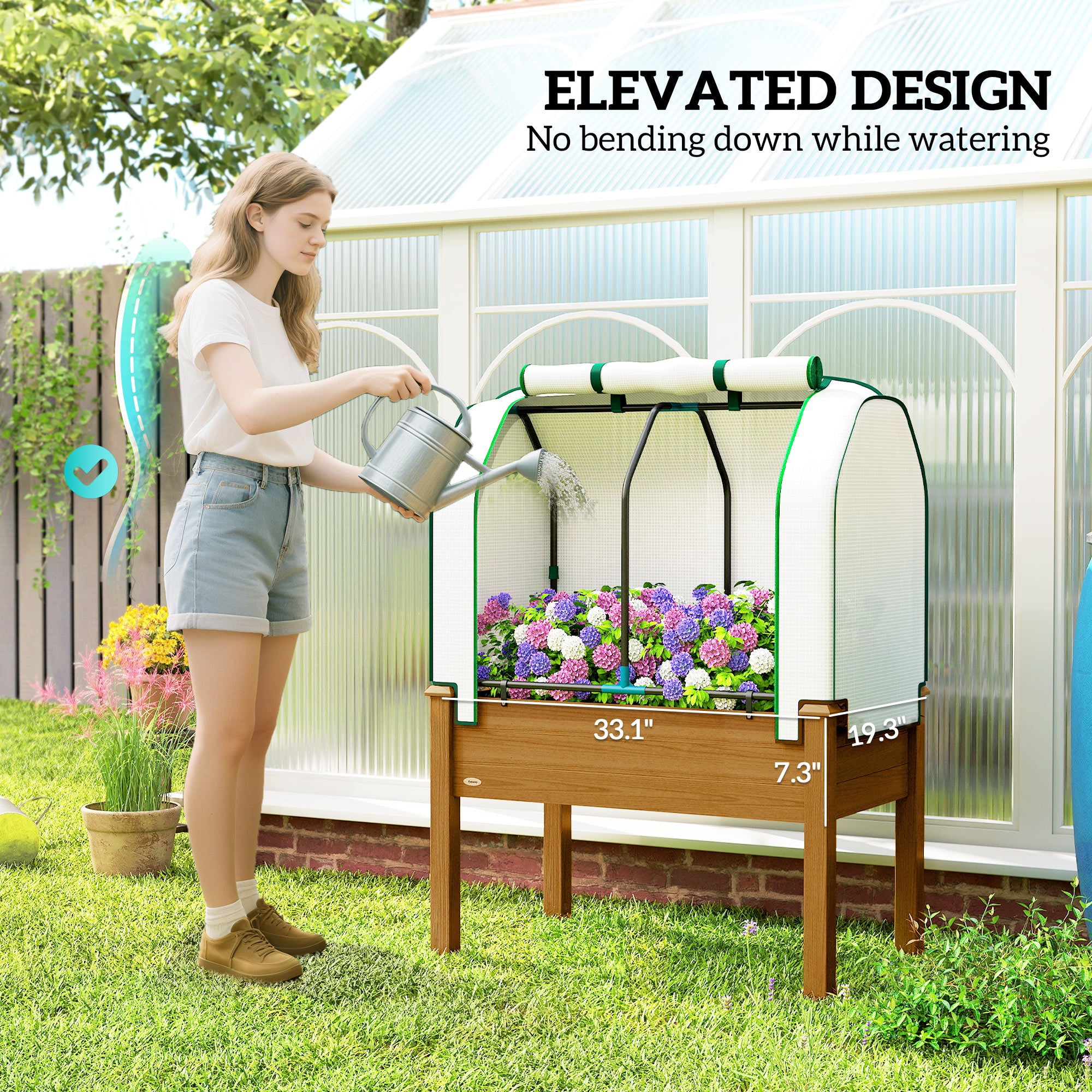 Outsunny Raised Garden Bed Outdoor Elevated Wood Planter Box w/ PE Cover, Natural