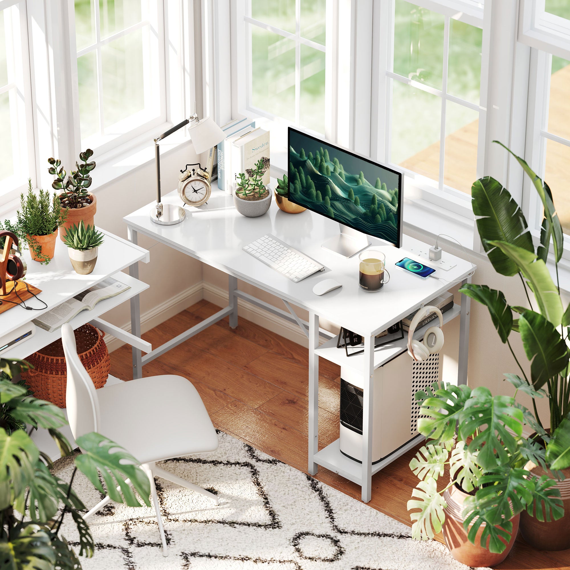 HOMCOM Computer Desk, with Power Sockets - White - North Peak Garden Furniture