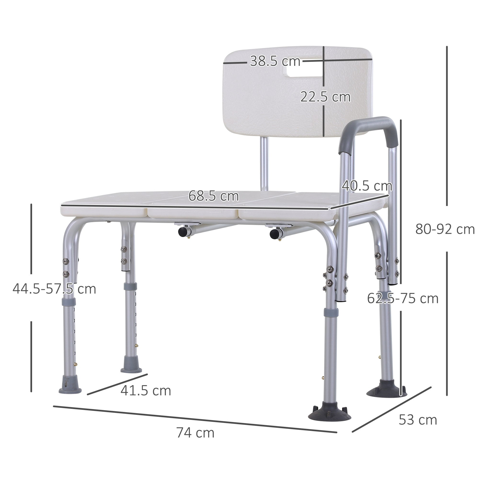 HOMCOM Height Adjustable Shower Chair, Non Slip Bath Transfer Bench for Elderly, Disabled with Armrest and Backrest, 300 lbs Capacity, White - North Peak Garden Furniture