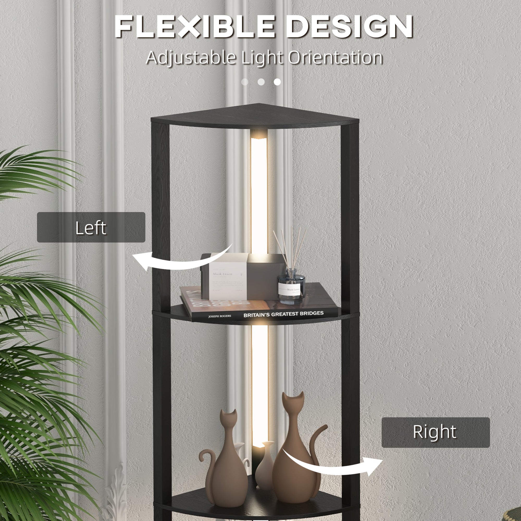 HOMCOM Corner Floor Lamp for Living Room Bedroom with Dimmable Warm White LED Light, Modern Tall Standing Lamp, Black - North Peak Garden Furniture