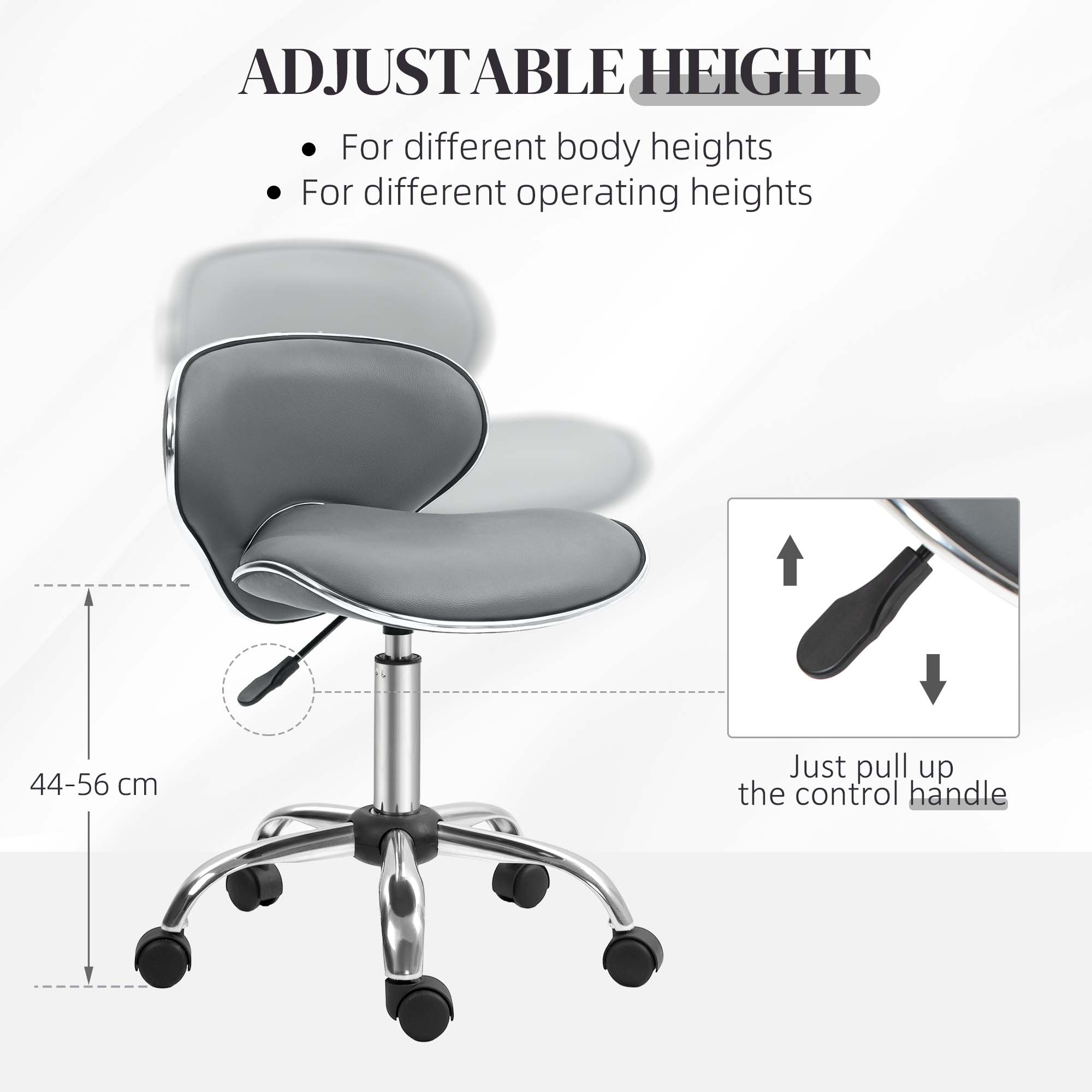 HOMCOM Adjustable Rolling Swivel Beauty Salon Chair, Stool for Spa, Grey - North Peak Garden Furniture